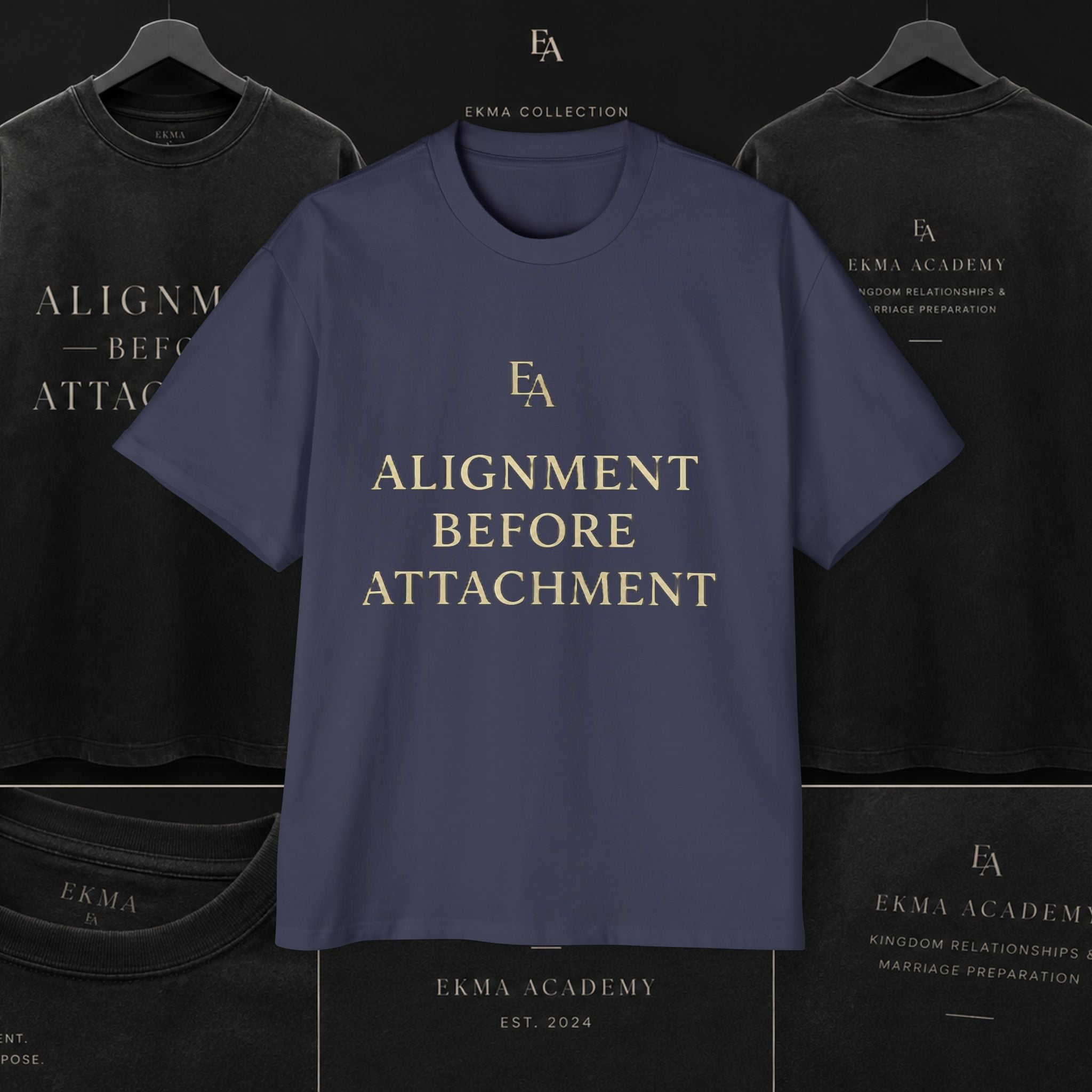 ALIGNMENT BEFORE ATTACHMENT Premium Heavy Oversized Christian Tee | EKMA Academy Kingdom Streetwear