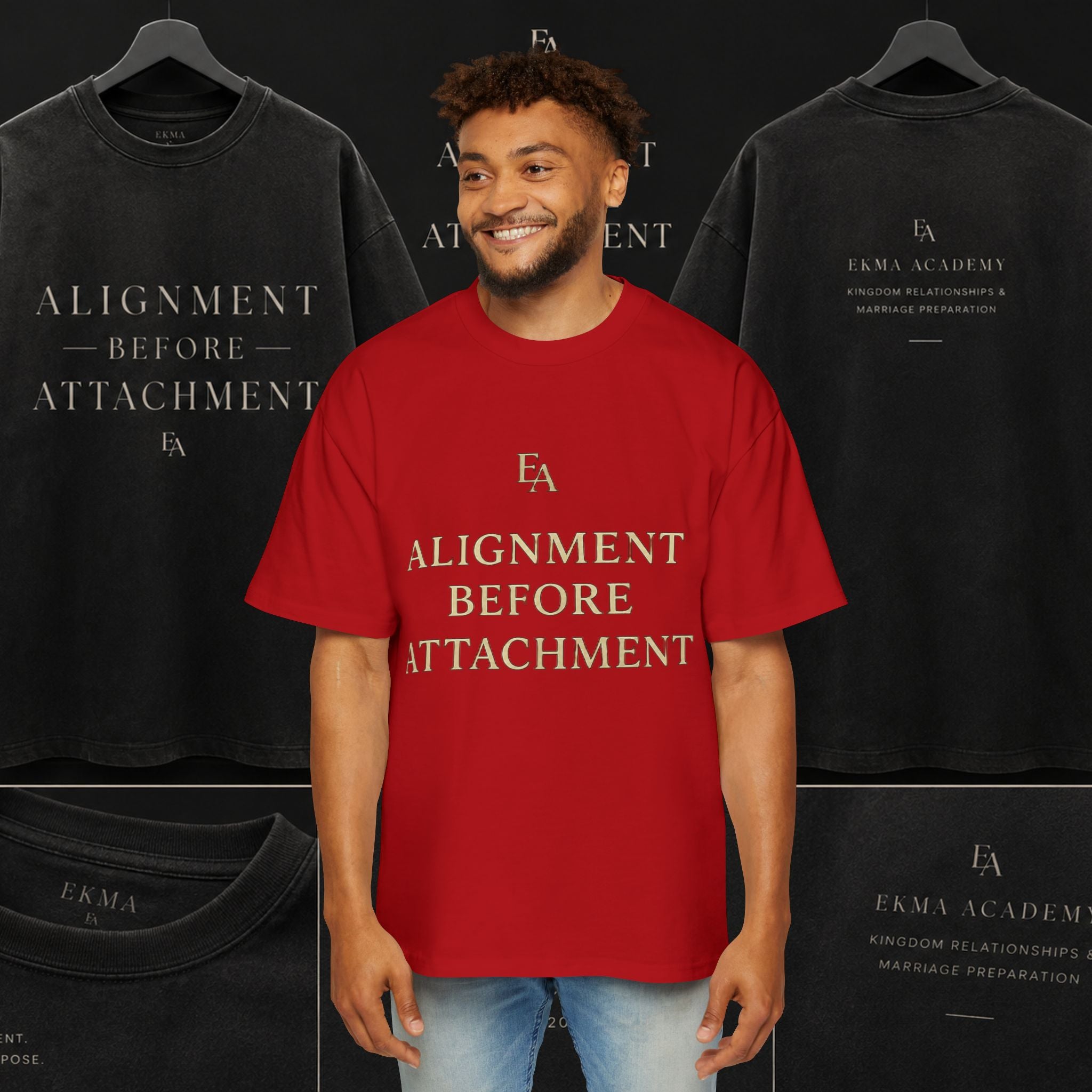 ALIGNMENT BEFORE ATTACHMENT Premium Heavy Oversized Christian Tee | EKMA Academy Kingdom Streetwear