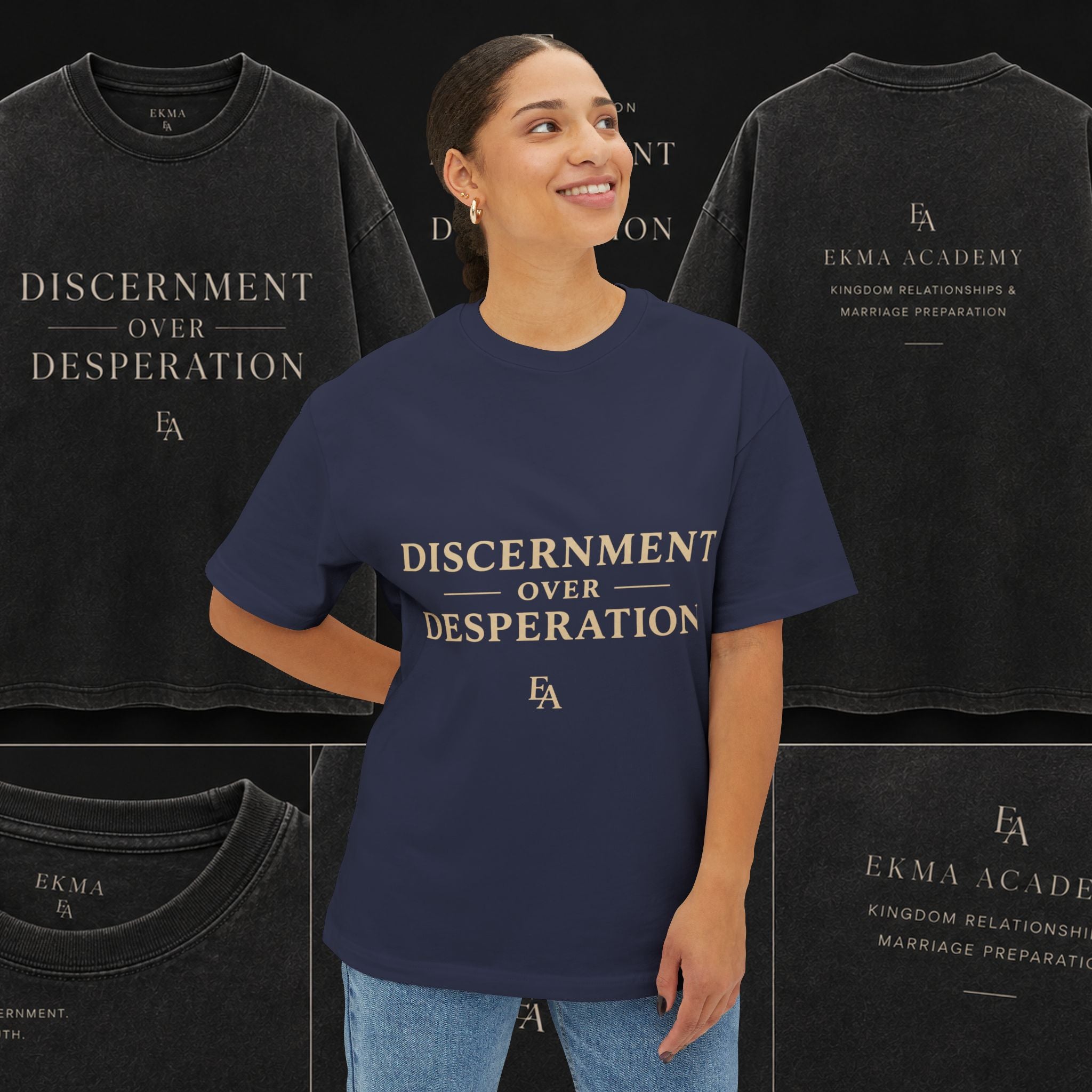 DISCERNMENT OVER DESPERATION Premium Heavy Oversized Christian Tee | EKMA Academy Kingdom Streetwear