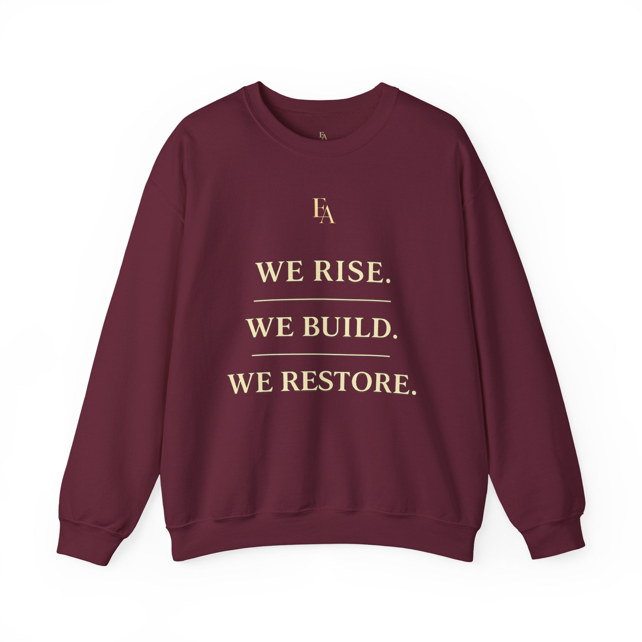 WE RISE. WE BUILD. WE RESTORE. – Premium Oversized Christian Crewneck | EKMA Collection