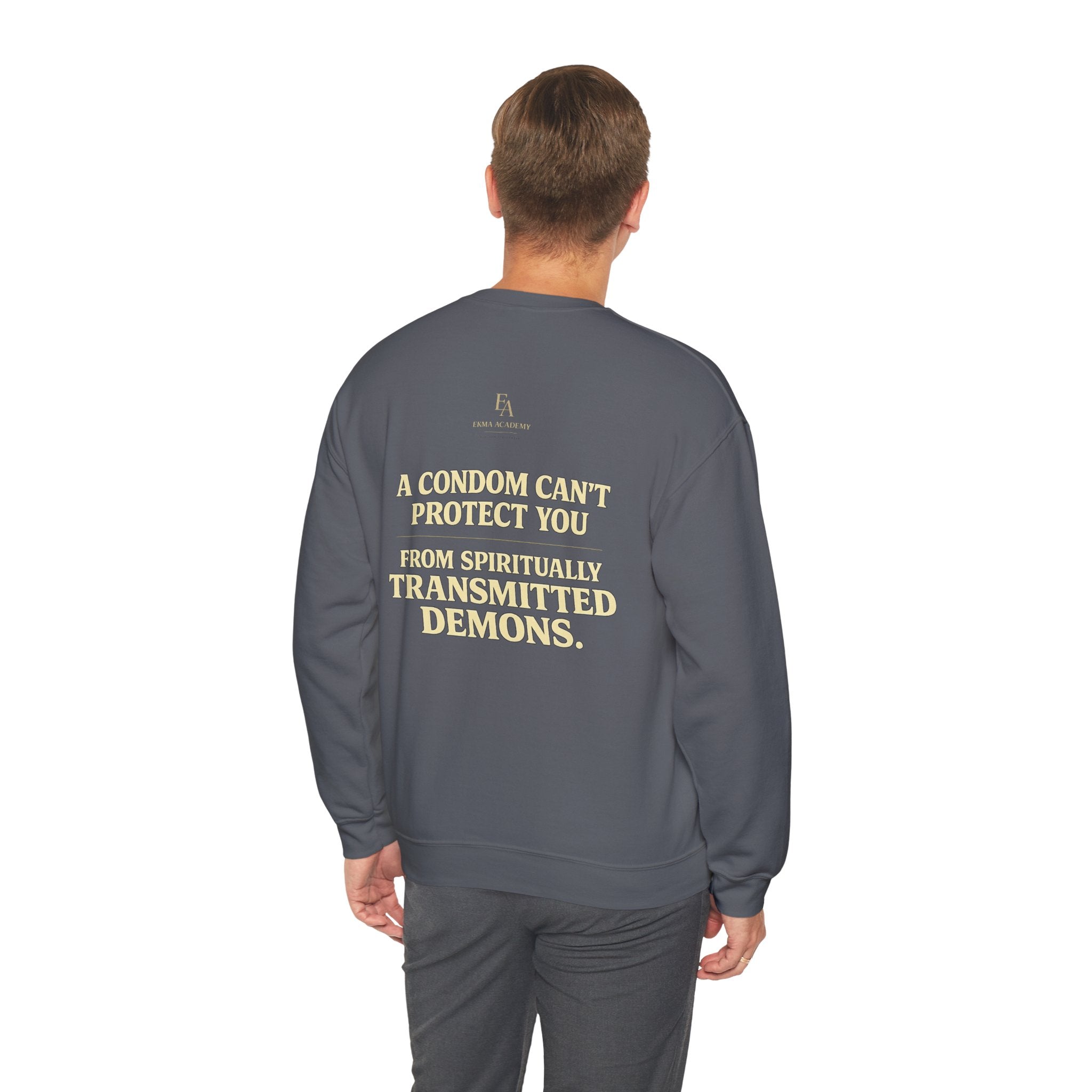 A CONDOM CAN’T PROTECT YOU From Spiritually Transmitted Demons™ | Premium Heavyweight Christian Streetwear crewneck