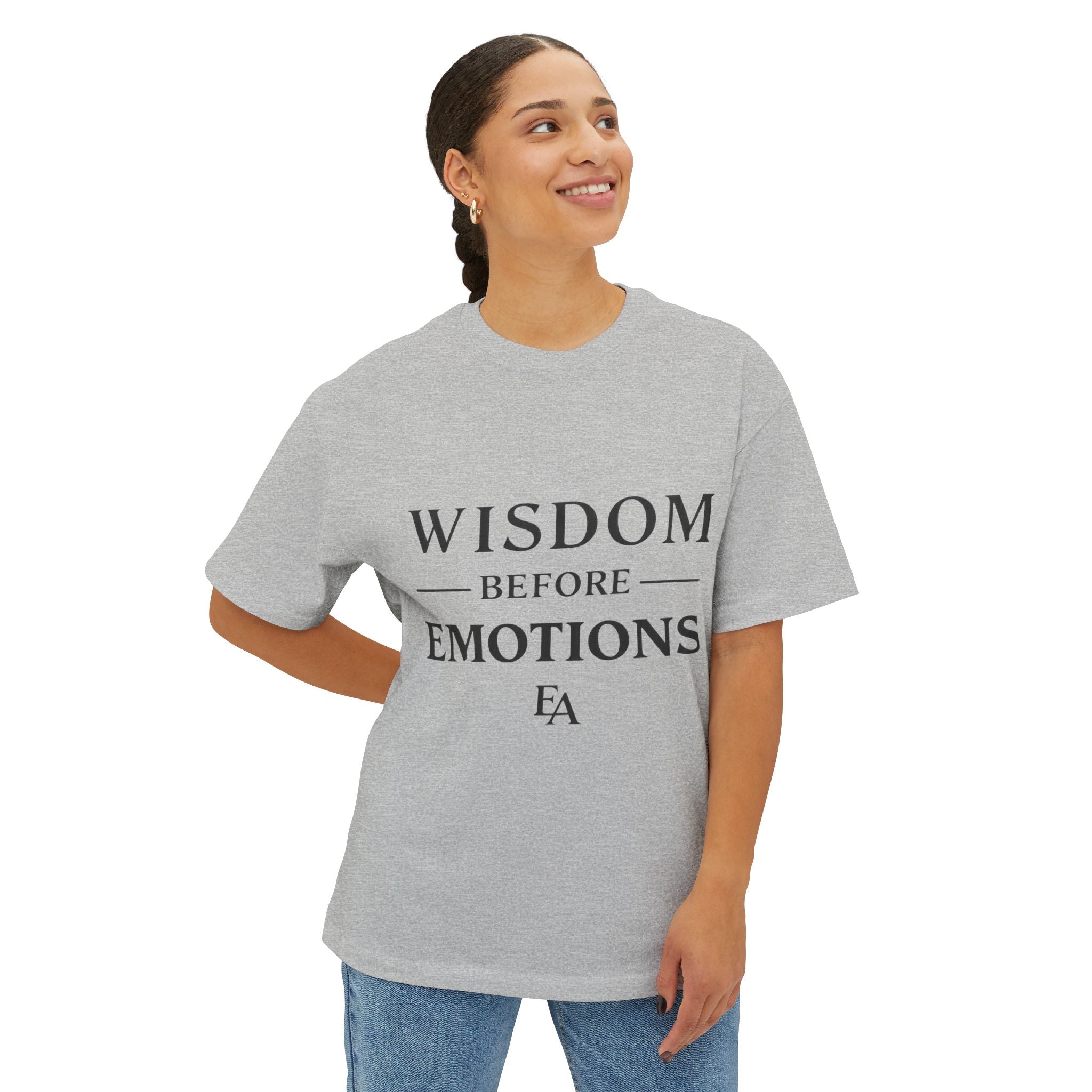 WISDOM BEFORE EMOTIONS - Black letters Unisex Premium Heavy Oversized Christian Tee | EKMA Academy Kingdom Streetwear
