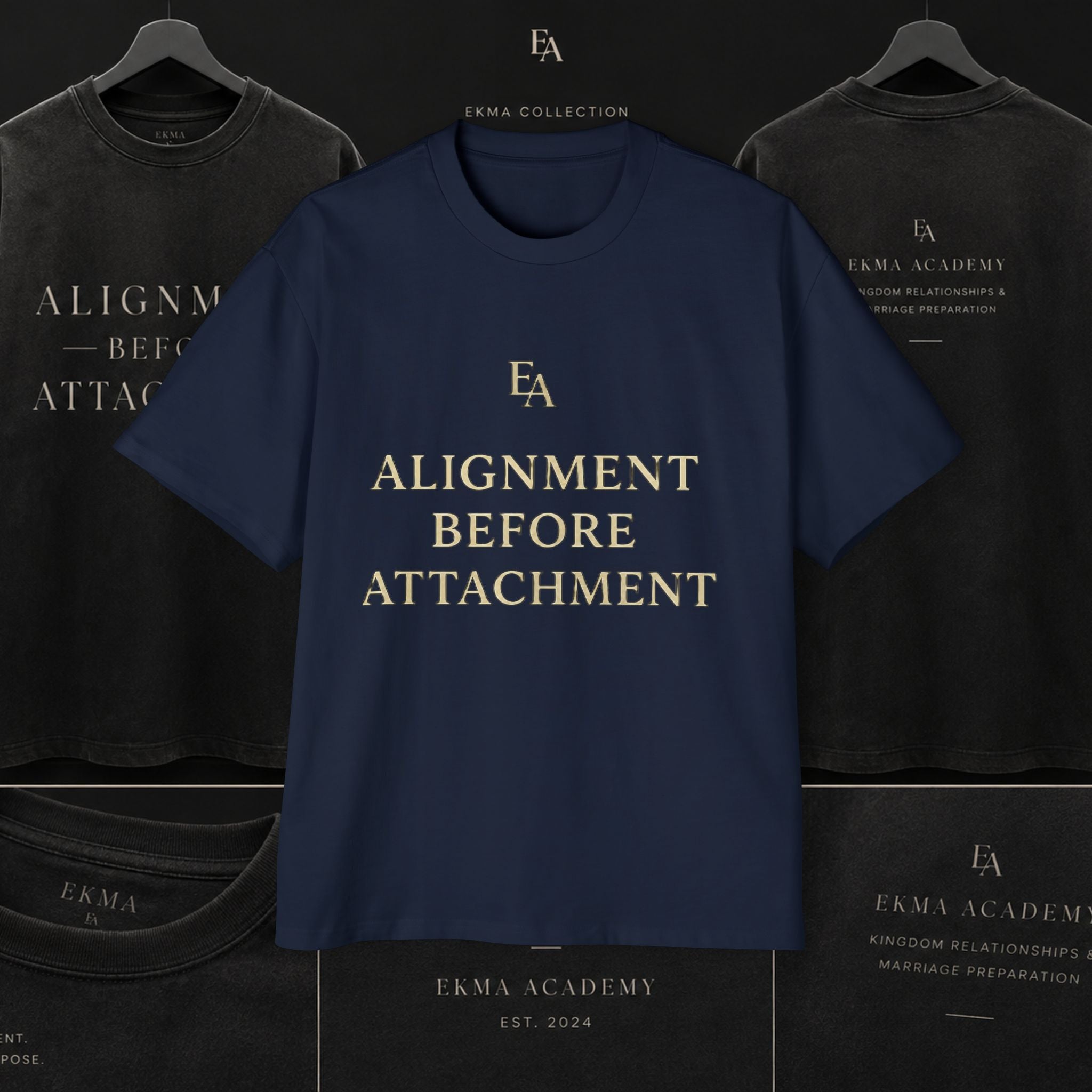 ALIGNMENT BEFORE ATTACHMENT Premium Heavy Oversized Christian Tee | EKMA Academy Kingdom Streetwear