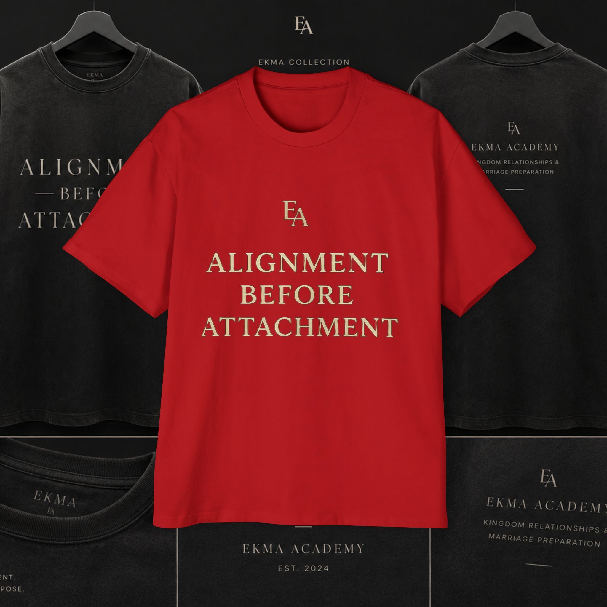ALIGNMENT BEFORE ATTACHMENT Premium Heavy Oversized Christian Tee | EKMA Academy Kingdom Streetwear