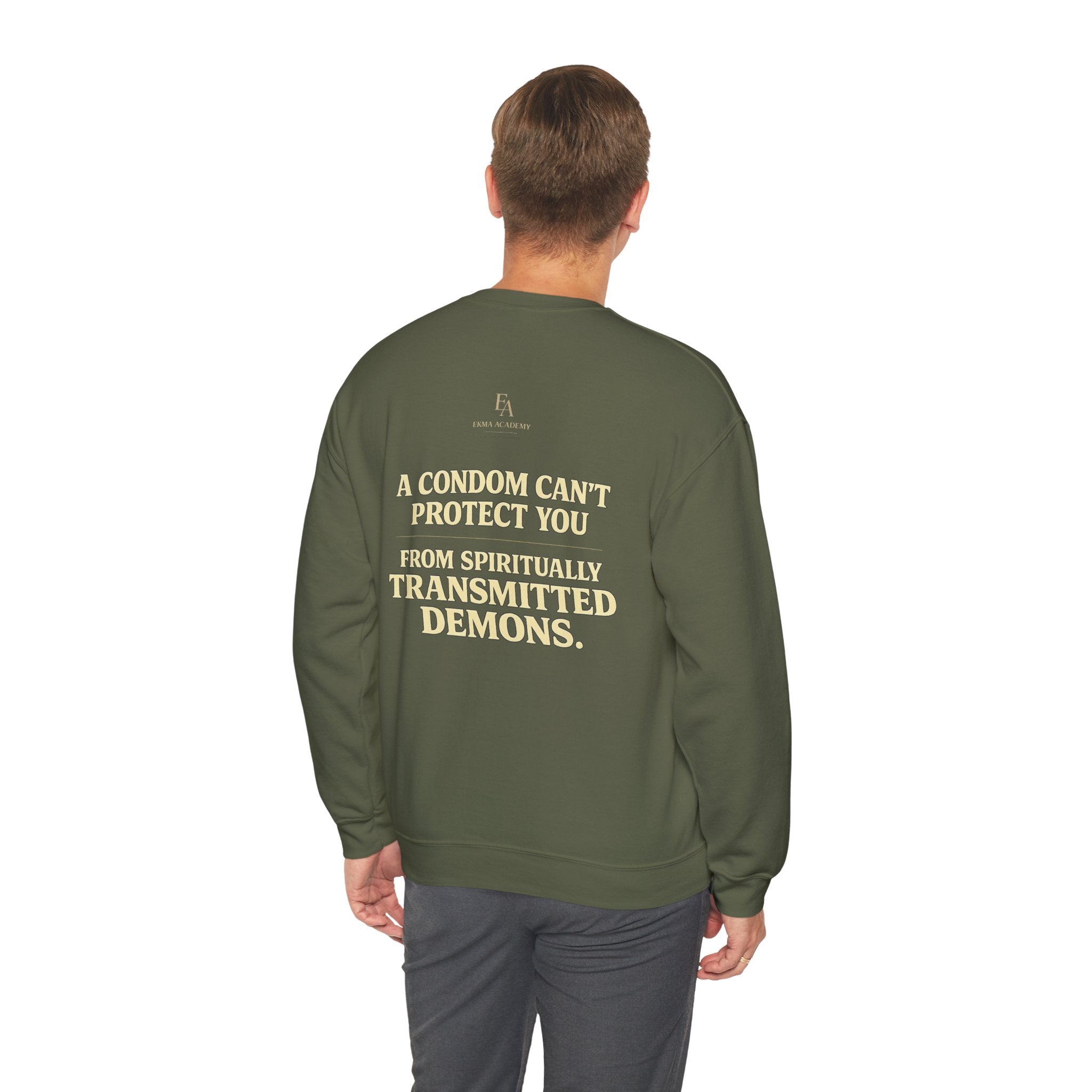 A CONDOM CAN’T PROTECT YOU From Spiritually Transmitted Demons™ | Premium Heavyweight Christian Streetwear crewneck