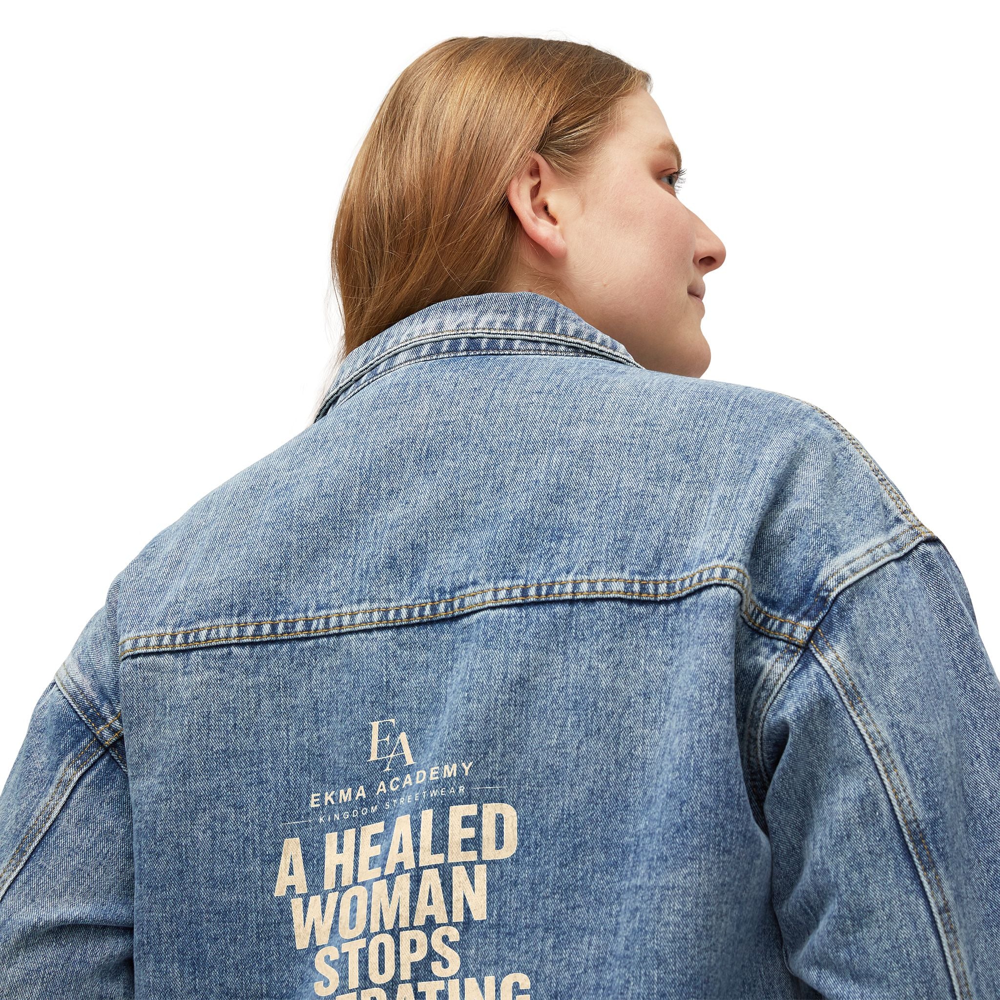 A HEALED WOMAN STOPS TOLERATING CONFUSION | Women’s Premium Denim Jacket | EKMA Academy Kingdom Streetwear