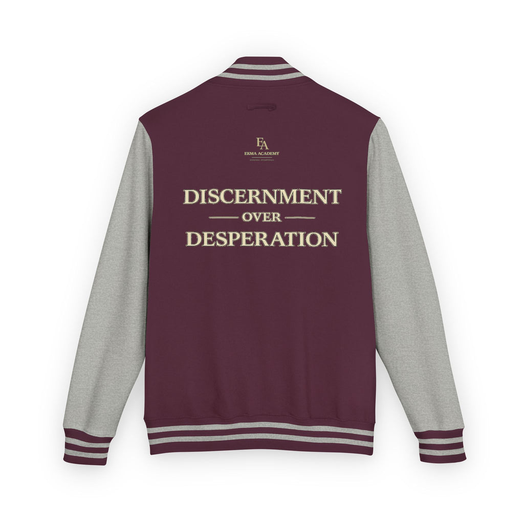 Discernment Over Desperation – Unisex Heavyweight Letterman Jacket | EKMA Academy Kingdom Streetwear