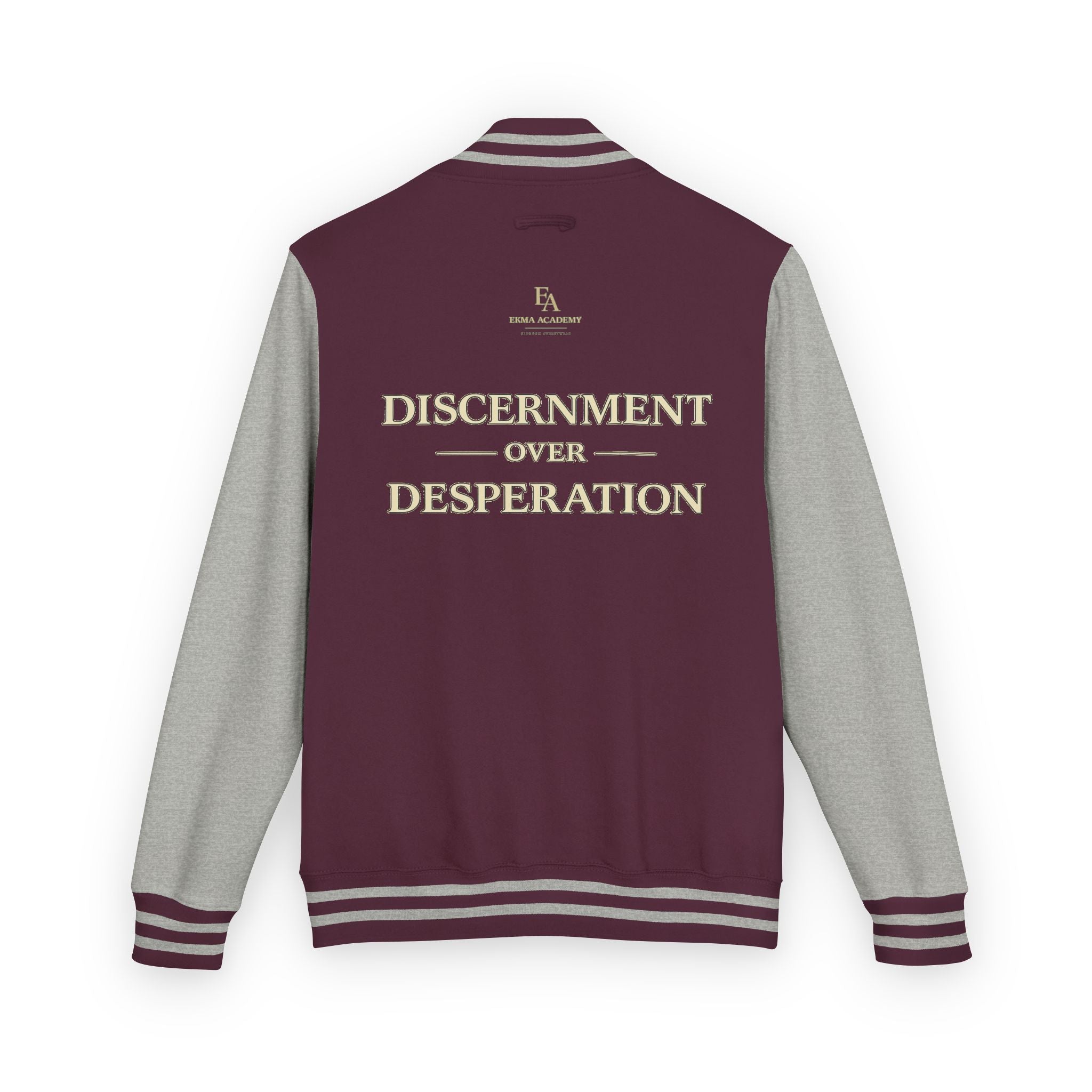 Discernment Over Desperation – Unisex Heavyweight Letterman Jacket | EKMA Academy Kingdom Streetwear