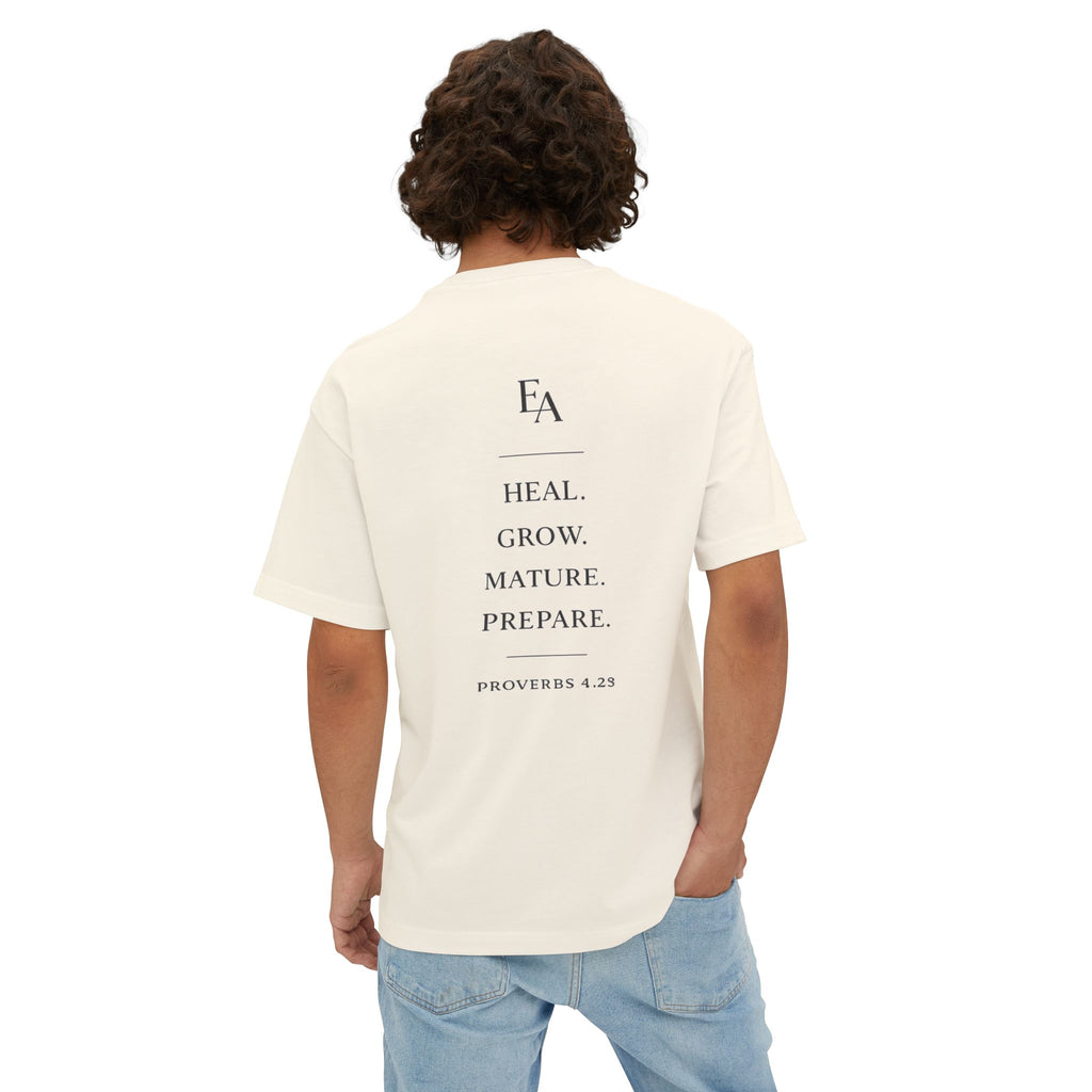 WISDOM BEFORE EMOTIONS - Black letters Unisex Premium Heavy Oversized Christian Tee | EKMA Academy Kingdom Streetwear
