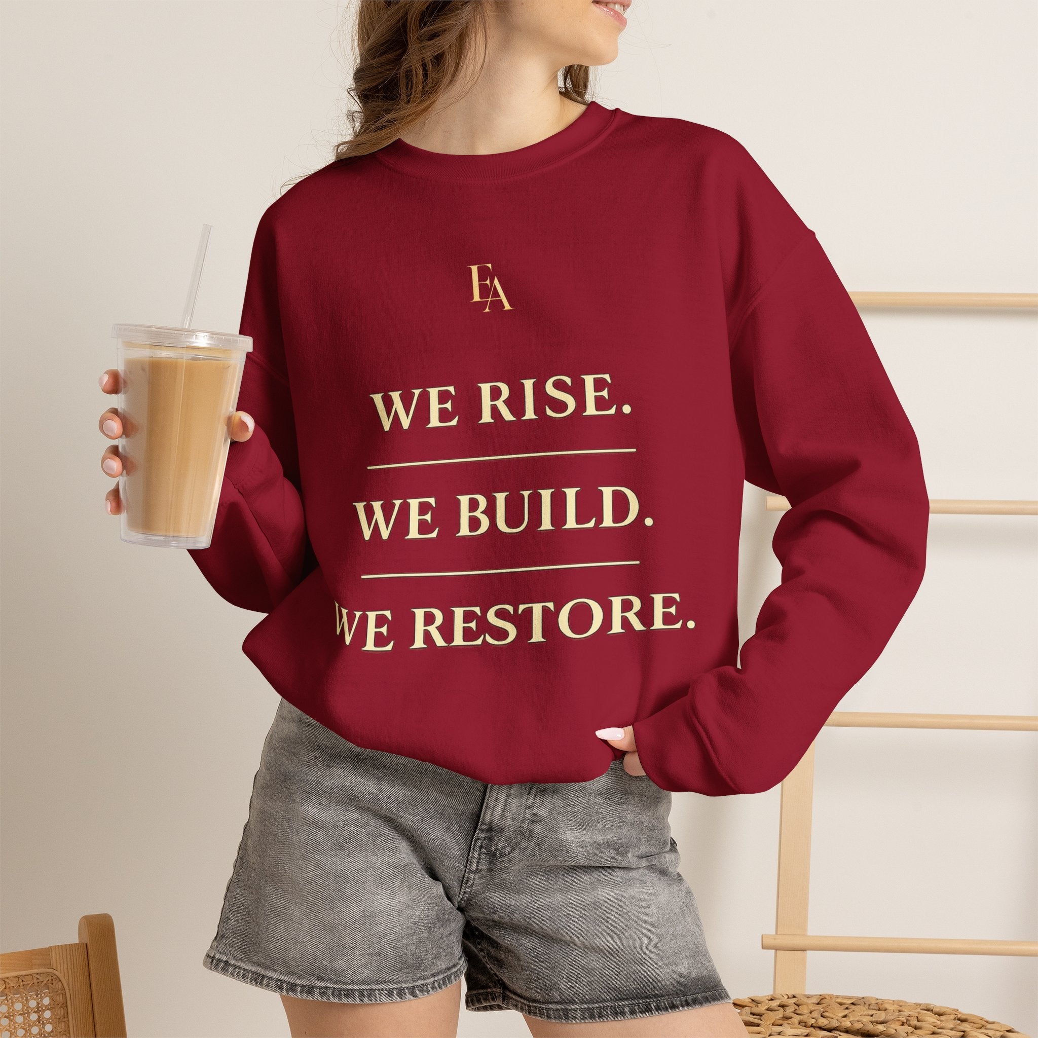 WE RISE. WE BUILD. WE RESTORE. – Premium Oversized Christian Crewneck | EKMA Collection