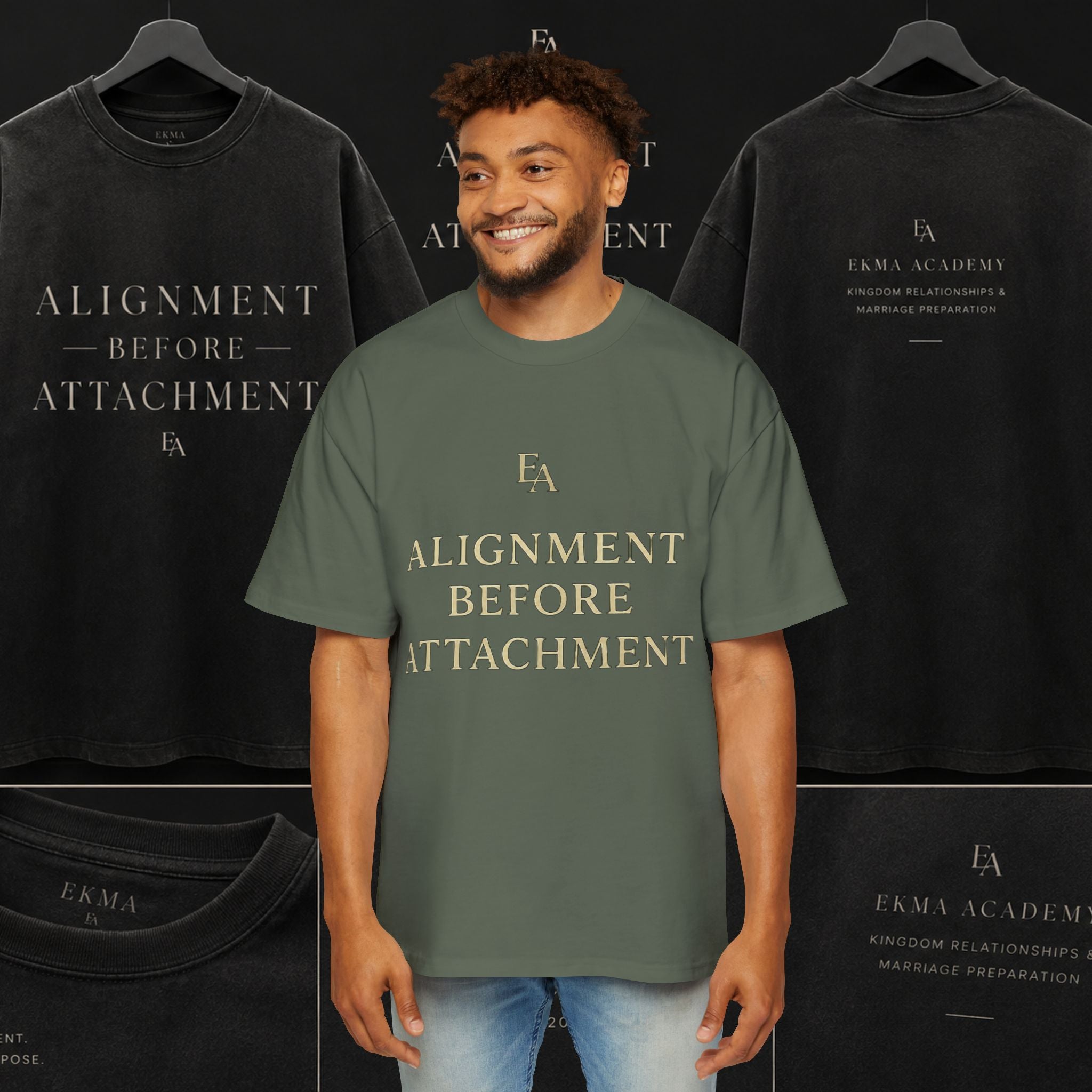 ALIGNMENT BEFORE ATTACHMENT Premium Heavy Oversized Christian Tee | EKMA Academy Kingdom Streetwear