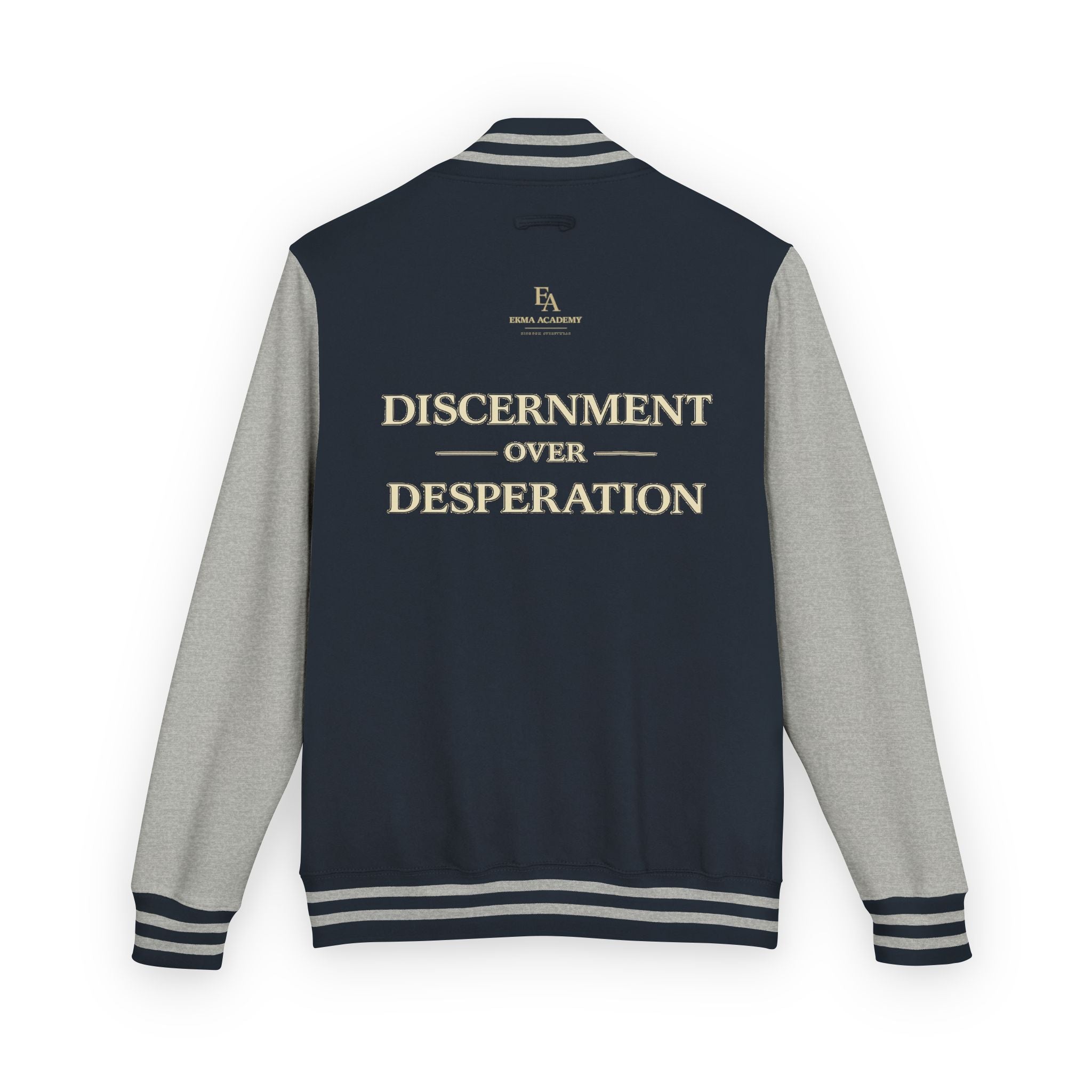 Discernment Over Desperation – Unisex Heavyweight Letterman Jacket | EKMA Academy Kingdom Streetwear