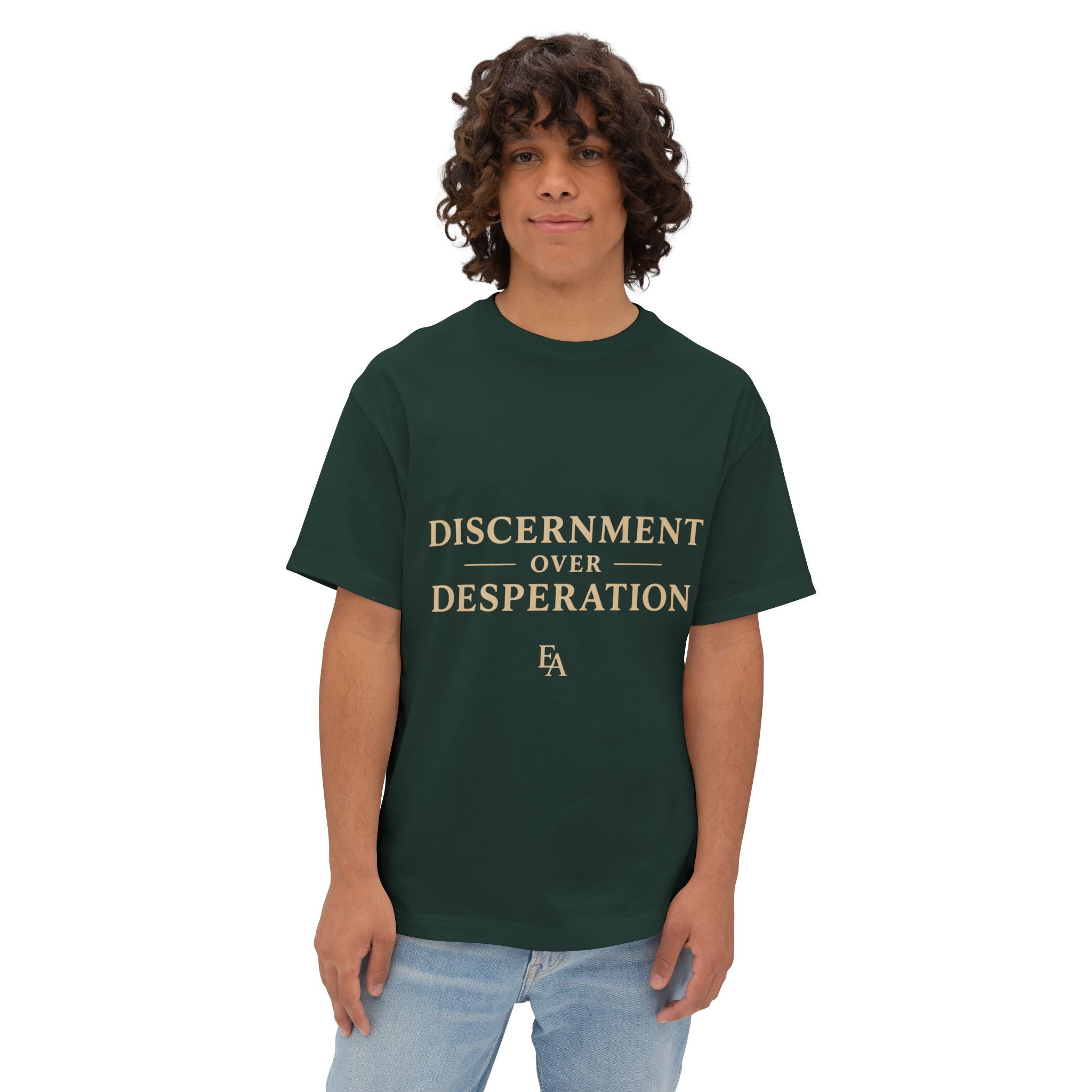 DISCERNMENT OVER DESPERATION Premium Heavy Oversized Christian Tee | EKMA Academy Kingdom Streetwear