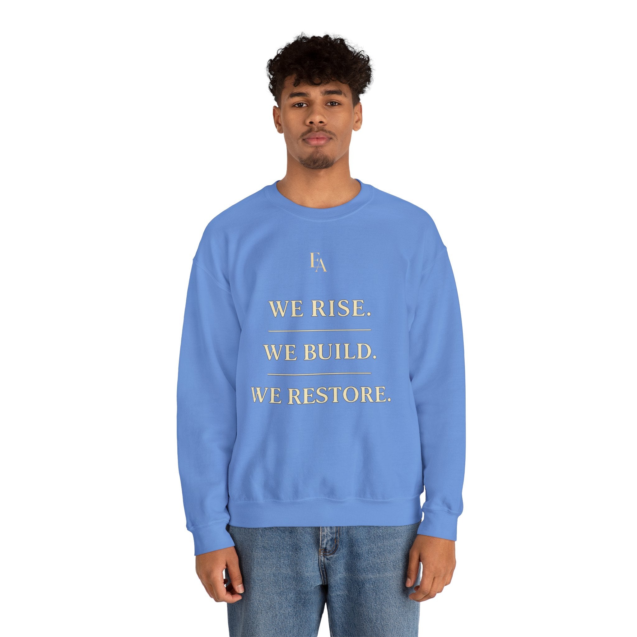 WE RISE. WE BUILD. WE RESTORE. – Premium Oversized Christian Crewneck | EKMA Collection
