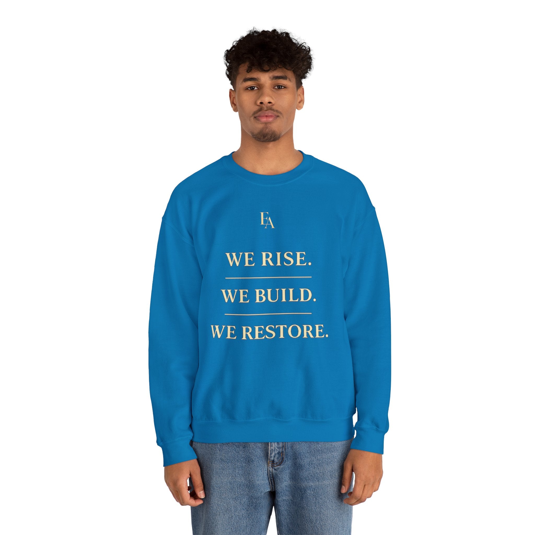 WE RISE. WE BUILD. WE RESTORE. – Premium Oversized Christian Crewneck | EKMA Collection