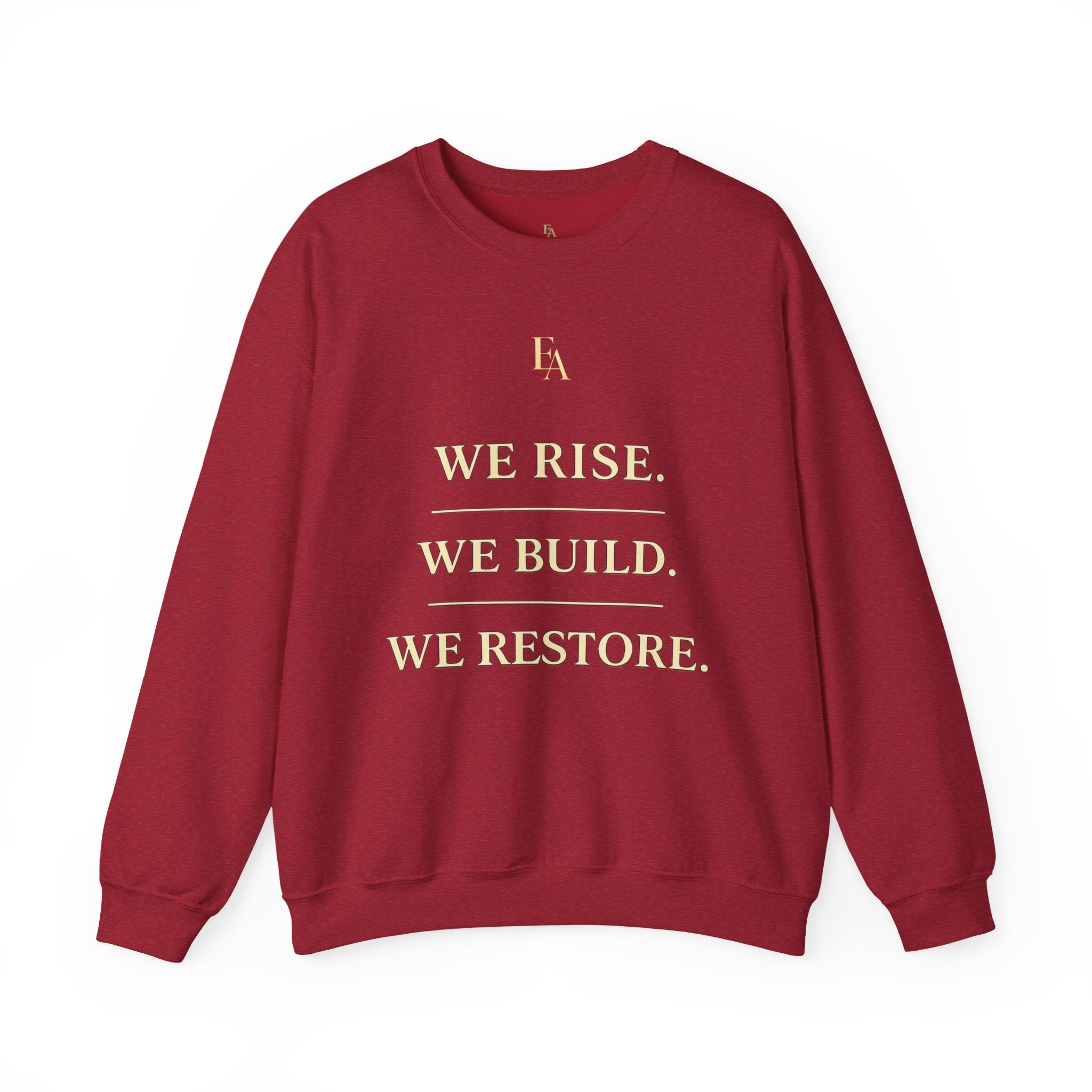 WE RISE. WE BUILD. WE RESTORE. – Premium Oversized Christian Crewneck | EKMA Collection