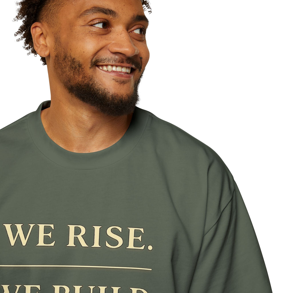 WE RISE. WE BUILD. WE RESTORE. Premium Heavy Oversized Christian Tee | EKMA Academy Kingdom Streetwear