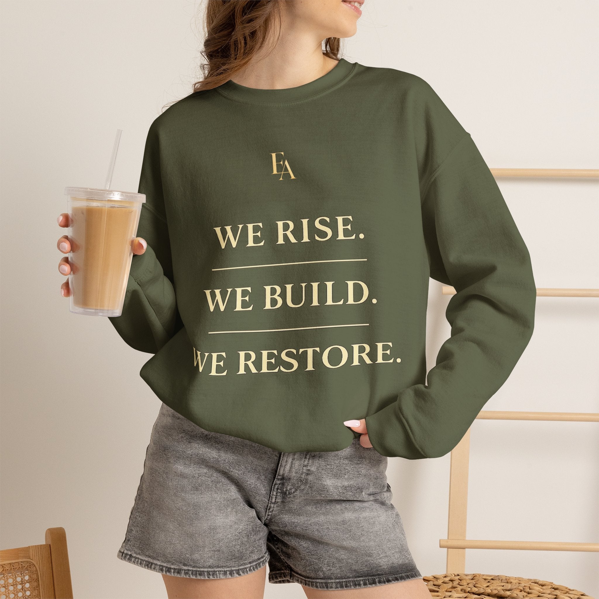 WE RISE. WE BUILD. WE RESTORE. – Premium Oversized Christian Crewneck | EKMA Collection