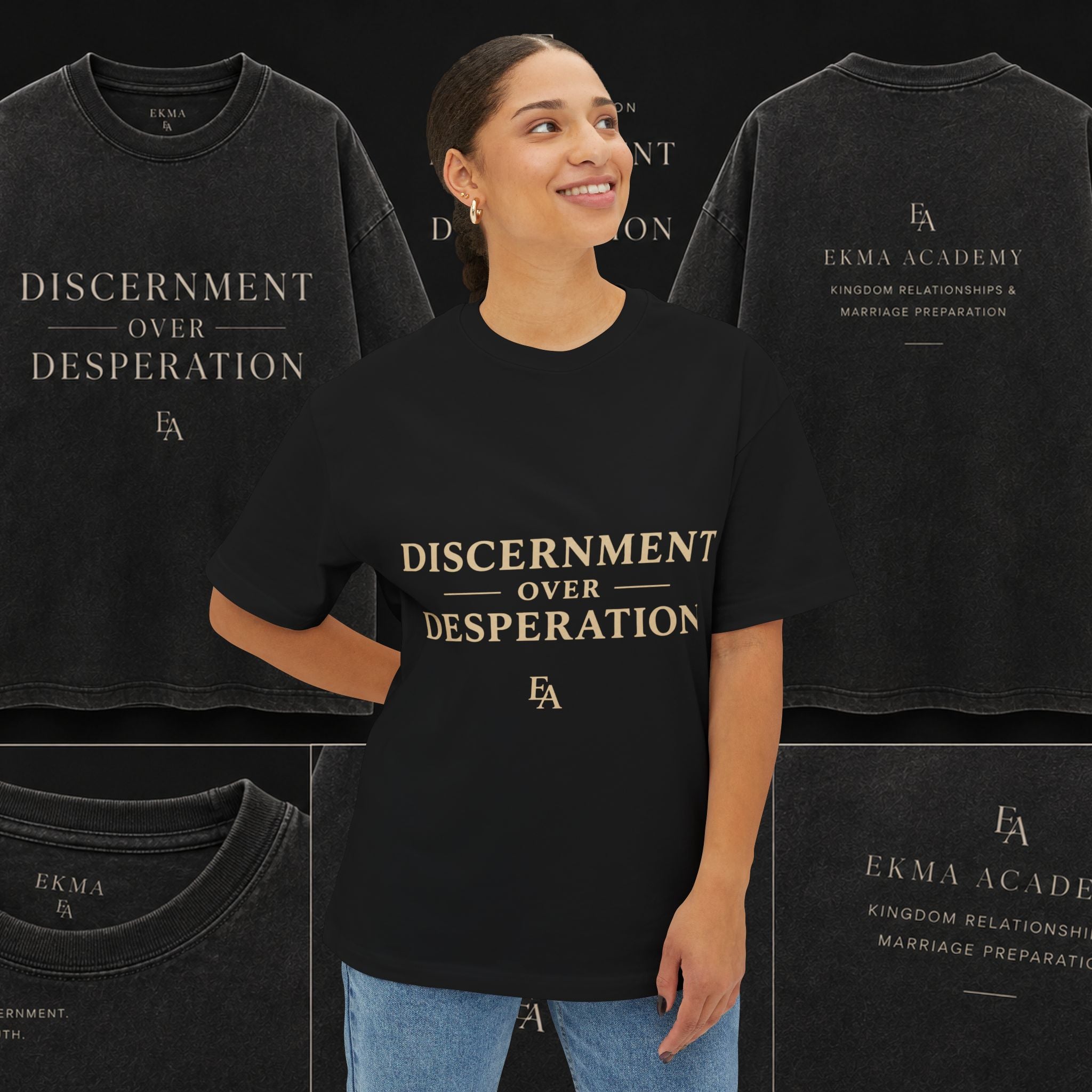 DISCERNMENT OVER DESPERATION Premium Heavy Oversized Christian Tee | EKMA Academy Kingdom Streetwear