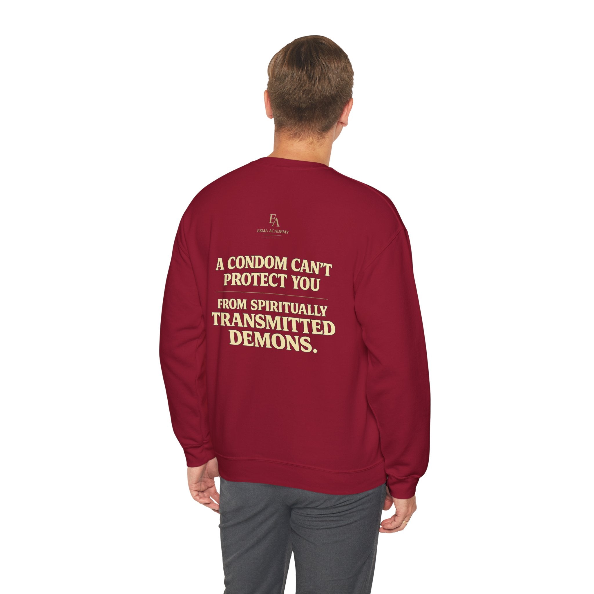 A CONDOM CAN’T PROTECT YOU From Spiritually Transmitted Demons™ | Premium Heavyweight Christian Streetwear crewneck