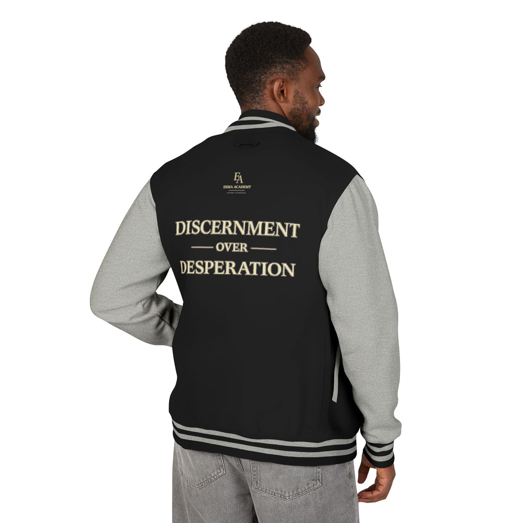 Discernment Over Desperation – Unisex Heavyweight Letterman Jacket | EKMA Academy Kingdom Streetwear