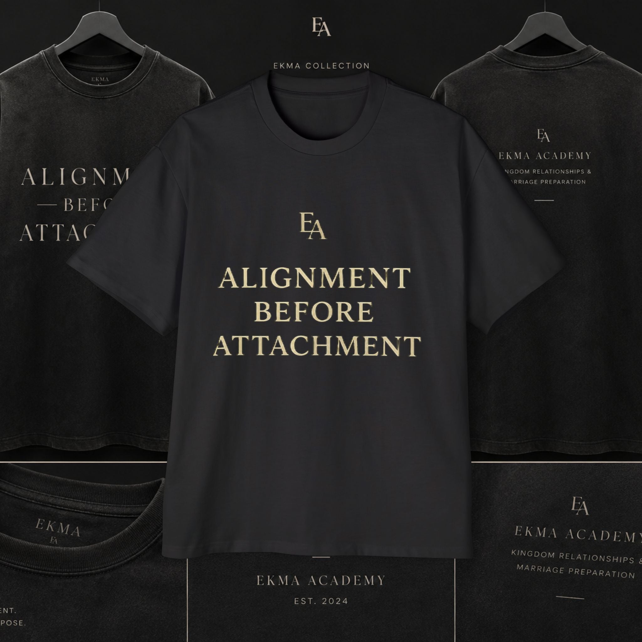 ALIGNMENT BEFORE ATTACHMENT Premium Heavy Oversized Christian Tee | EKMA Academy Kingdom Streetwear