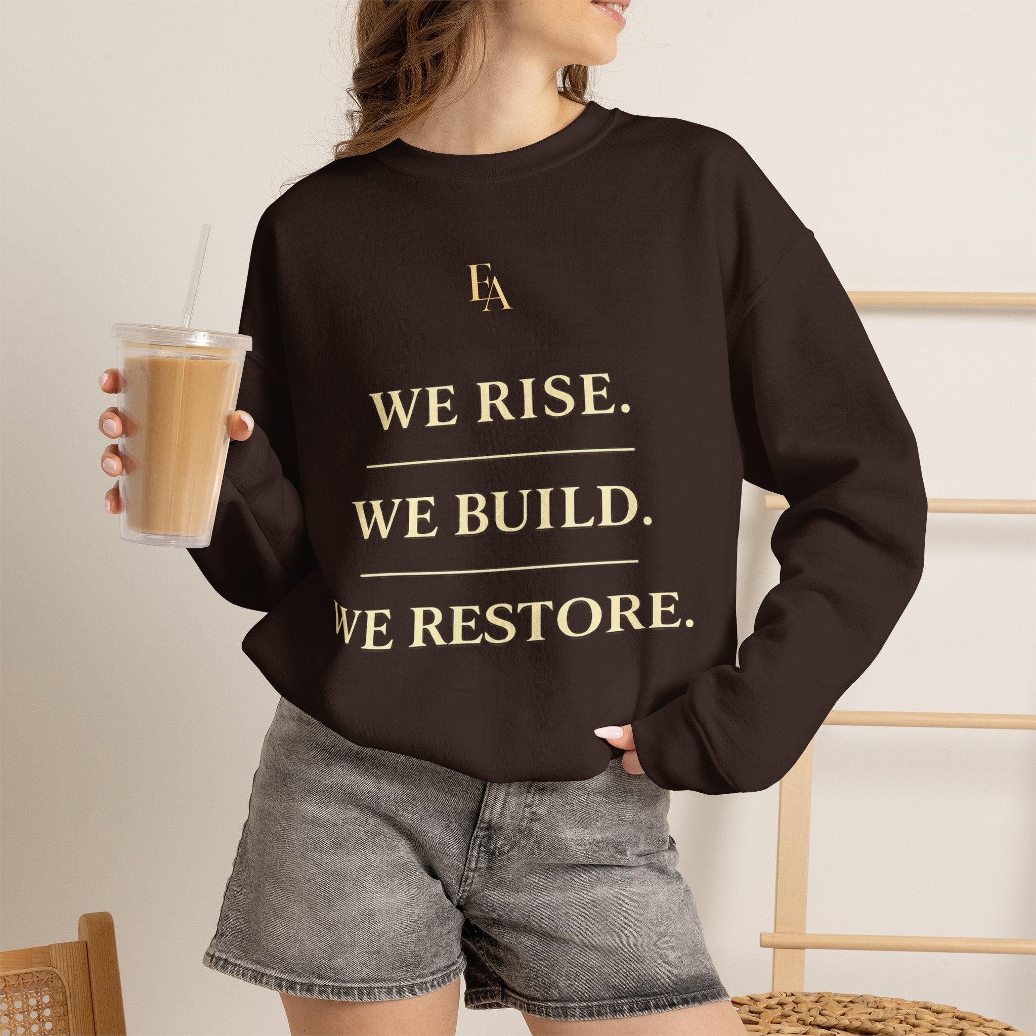 WE RISE. WE BUILD. WE RESTORE. – Premium Oversized Christian Crewneck | EKMA Collection