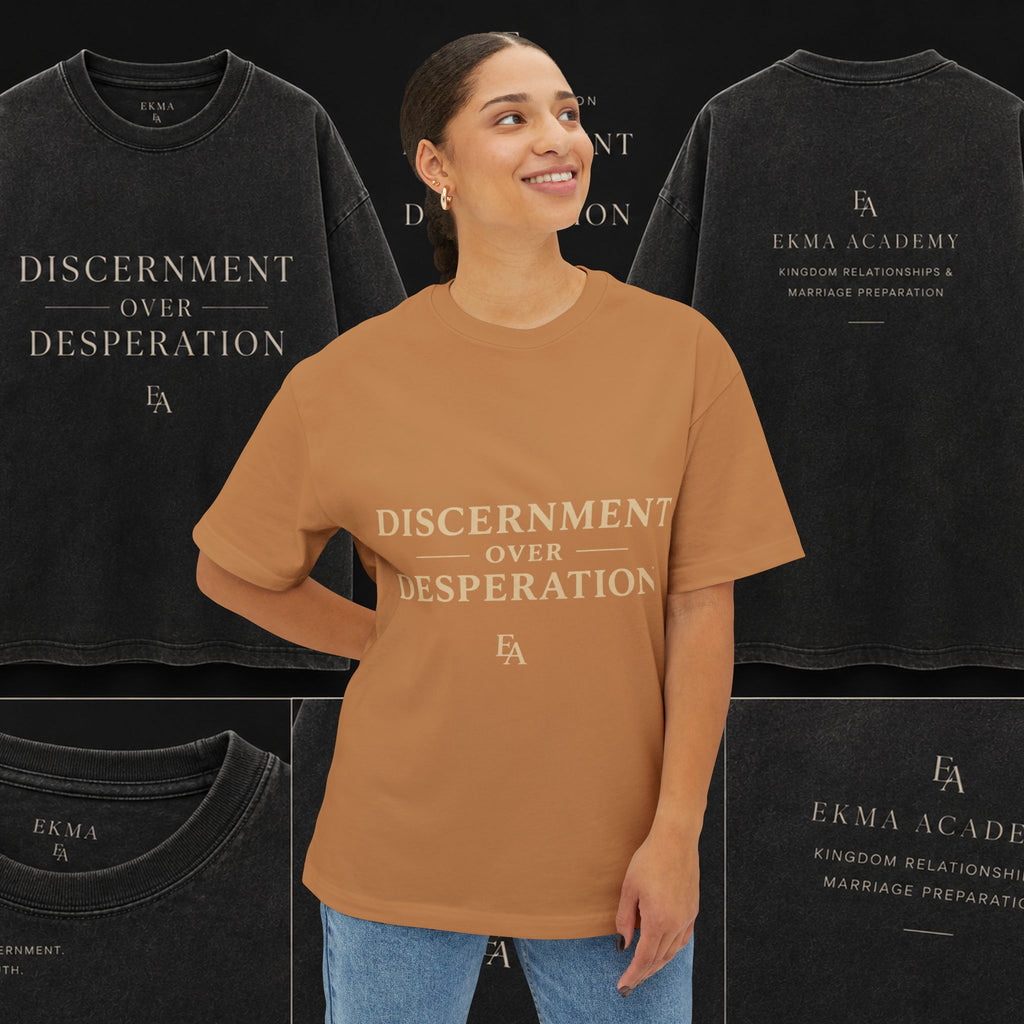 DISCERNMENT OVER DESPERATION Premium Heavy Oversized Christian Tee | EKMA Academy Kingdom Streetwear
