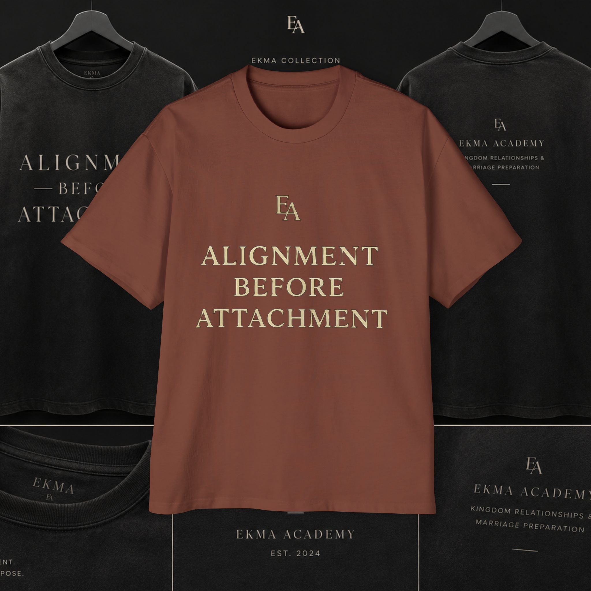 ALIGNMENT BEFORE ATTACHMENT Premium Heavy Oversized Christian Tee | EKMA Academy Kingdom Streetwear