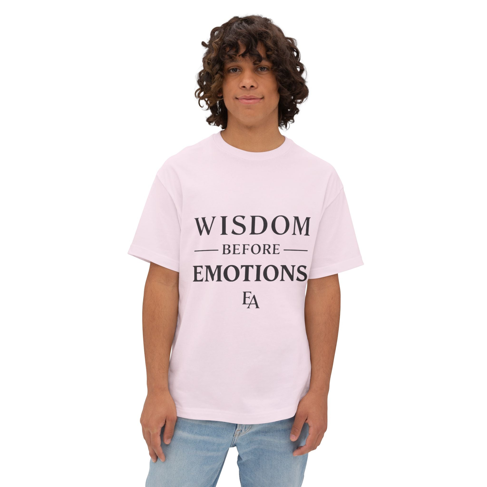 WISDOM BEFORE EMOTIONS - Black letters Unisex Premium Heavy Oversized Christian Tee | EKMA Academy Kingdom Streetwear