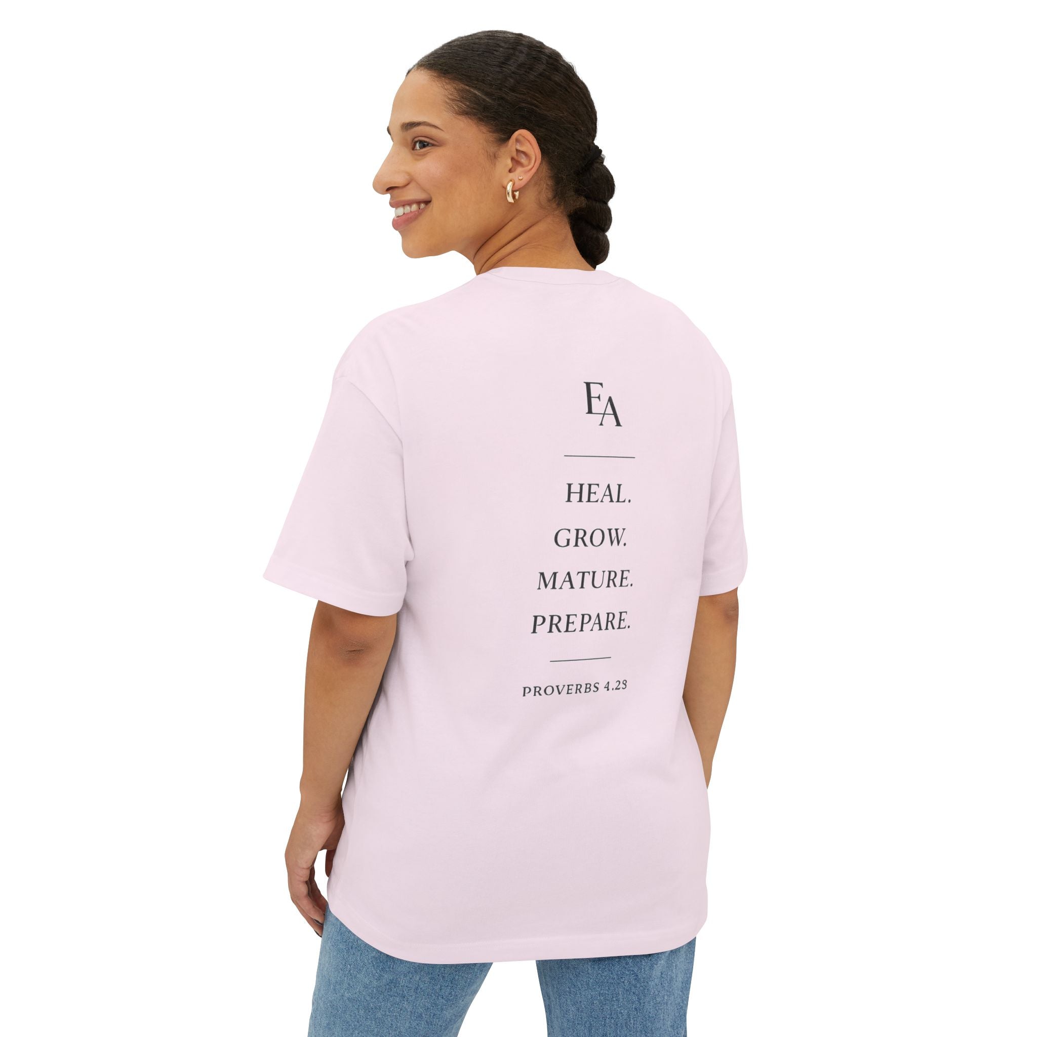 WISDOM BEFORE EMOTIONS - Black letters Unisex Premium Heavy Oversized Christian Tee | EKMA Academy Kingdom Streetwear