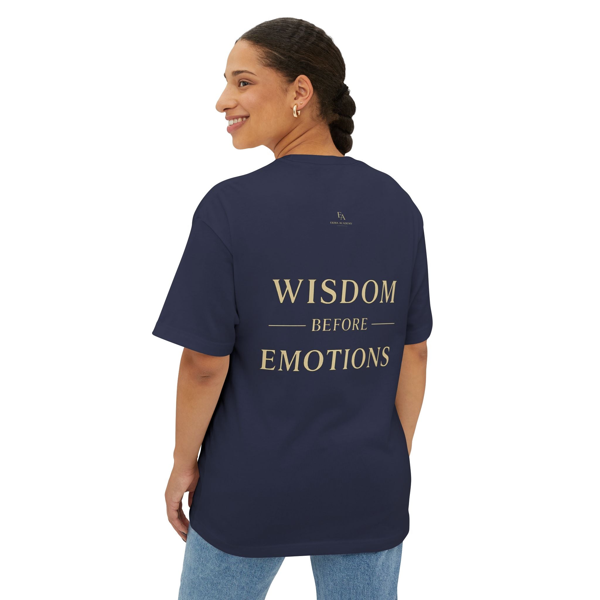 WISDOM BEFORE EMOTIONS - Unisex Premium Heavy Oversized Christian Tee with letters at the back| EKMA Academy Kingdom Streetwear