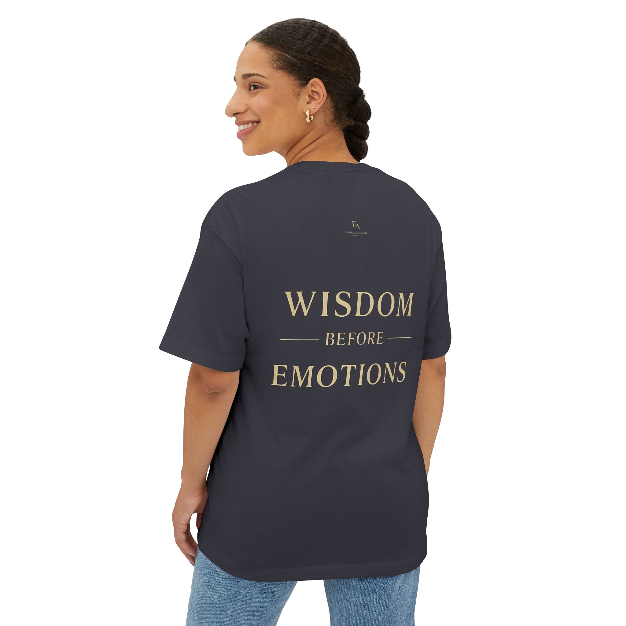 WISDOM BEFORE EMOTIONS - Unisex Premium Heavy Oversized Christian Tee with letters at the back| EKMA Academy Kingdom Streetwear