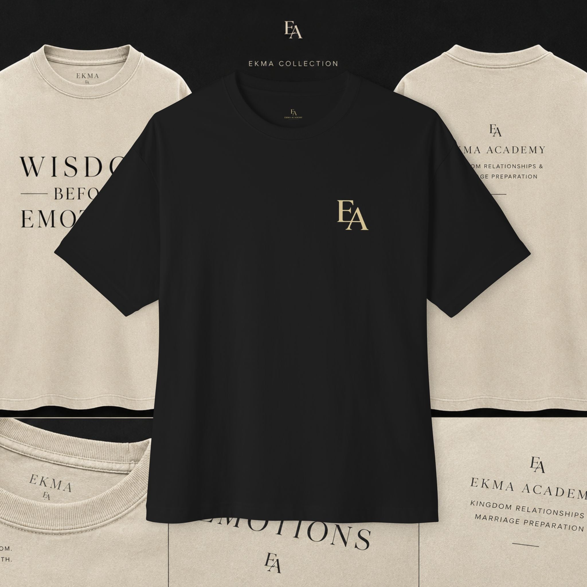 WISDOM BEFORE EMOTIONS - Unisex Premium Heavy Oversized Christian Tee with letters at the back| EKMA Academy Kingdom Streetwear