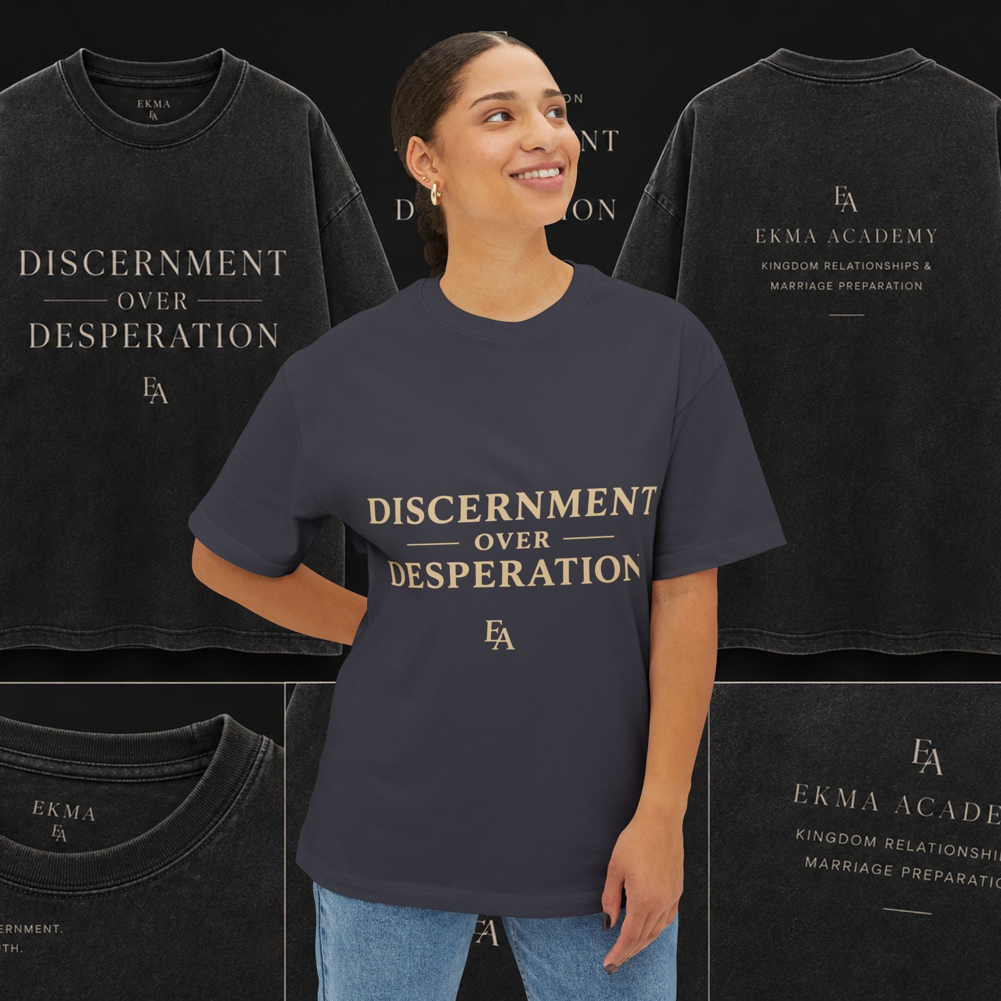 DISCERNMENT OVER DESPERATION Premium Heavy Oversized Christian Tee | EKMA Academy Kingdom Streetwear