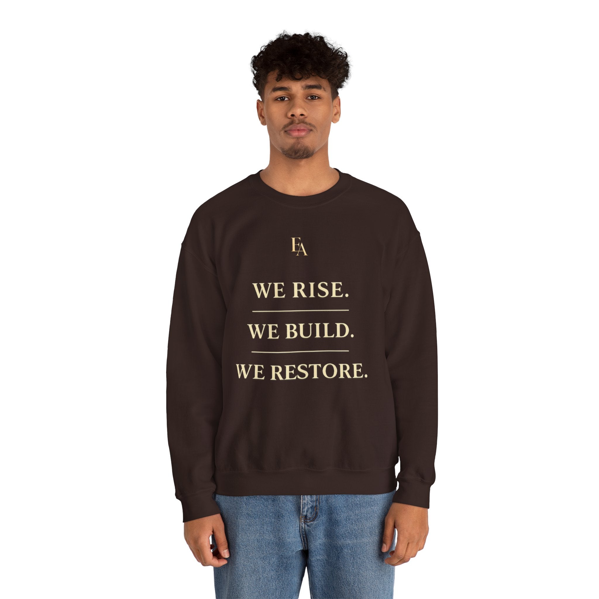 WE RISE. WE BUILD. WE RESTORE. – Premium Oversized Christian Crewneck | EKMA Collection