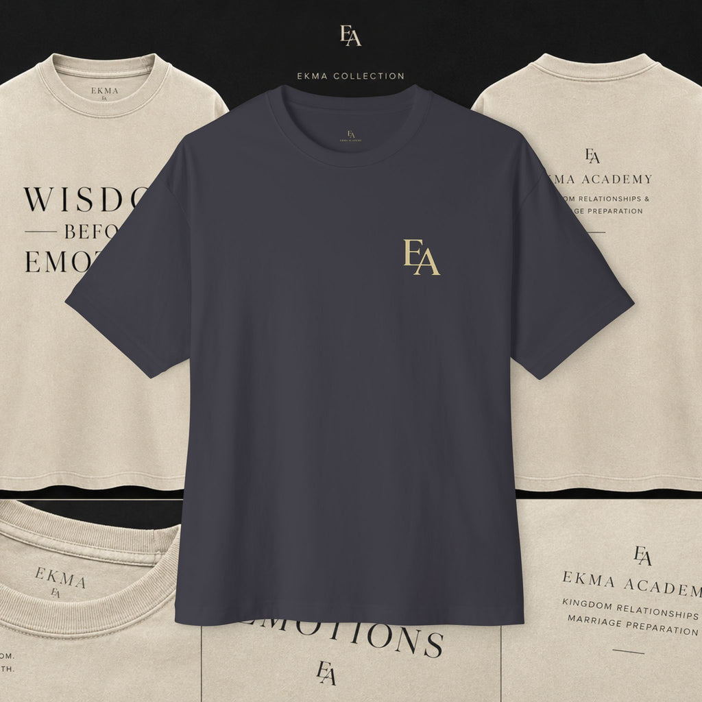 WISDOM BEFORE EMOTIONS - Unisex Premium Heavy Oversized Christian Tee with letters at the back| EKMA Academy Kingdom Streetwear