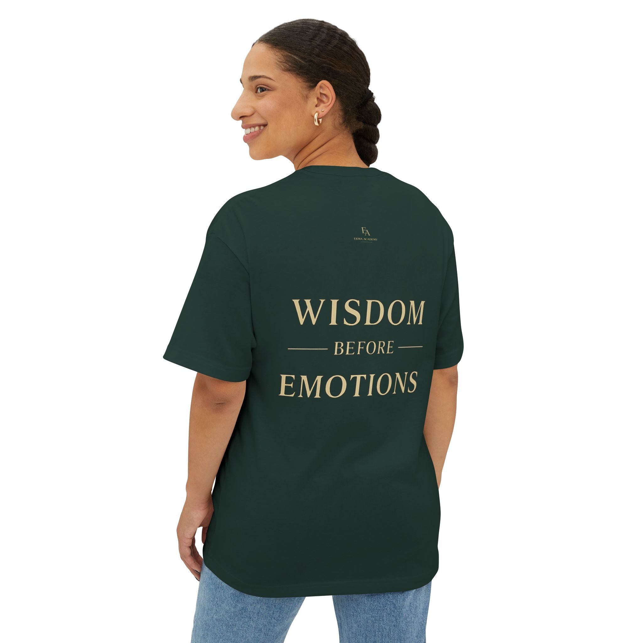 WISDOM BEFORE EMOTIONS - Unisex Premium Heavy Oversized Christian Tee with letters at the back| EKMA Academy Kingdom Streetwear