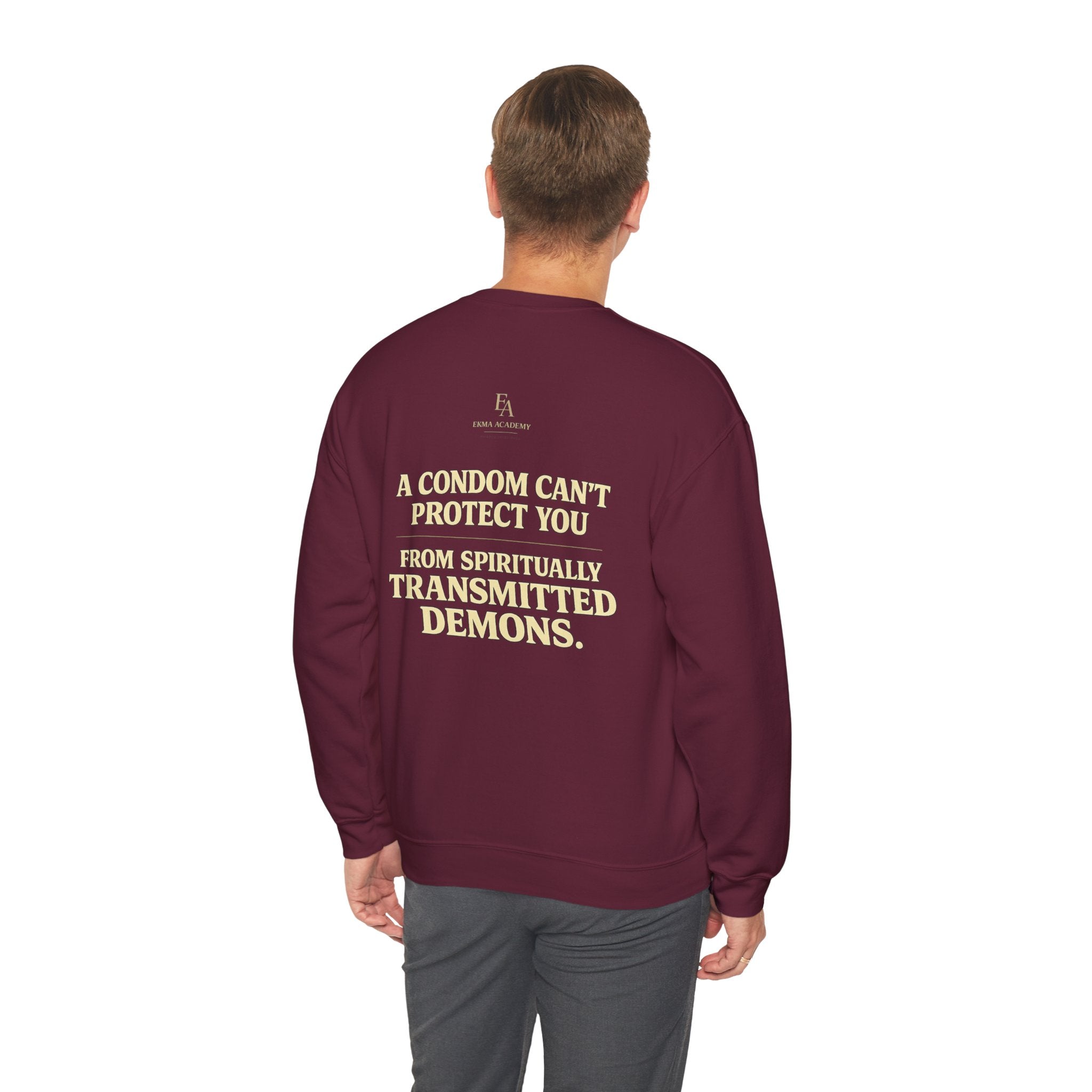 A CONDOM CAN’T PROTECT YOU From Spiritually Transmitted Demons™ | Premium Heavyweight Christian Streetwear crewneck