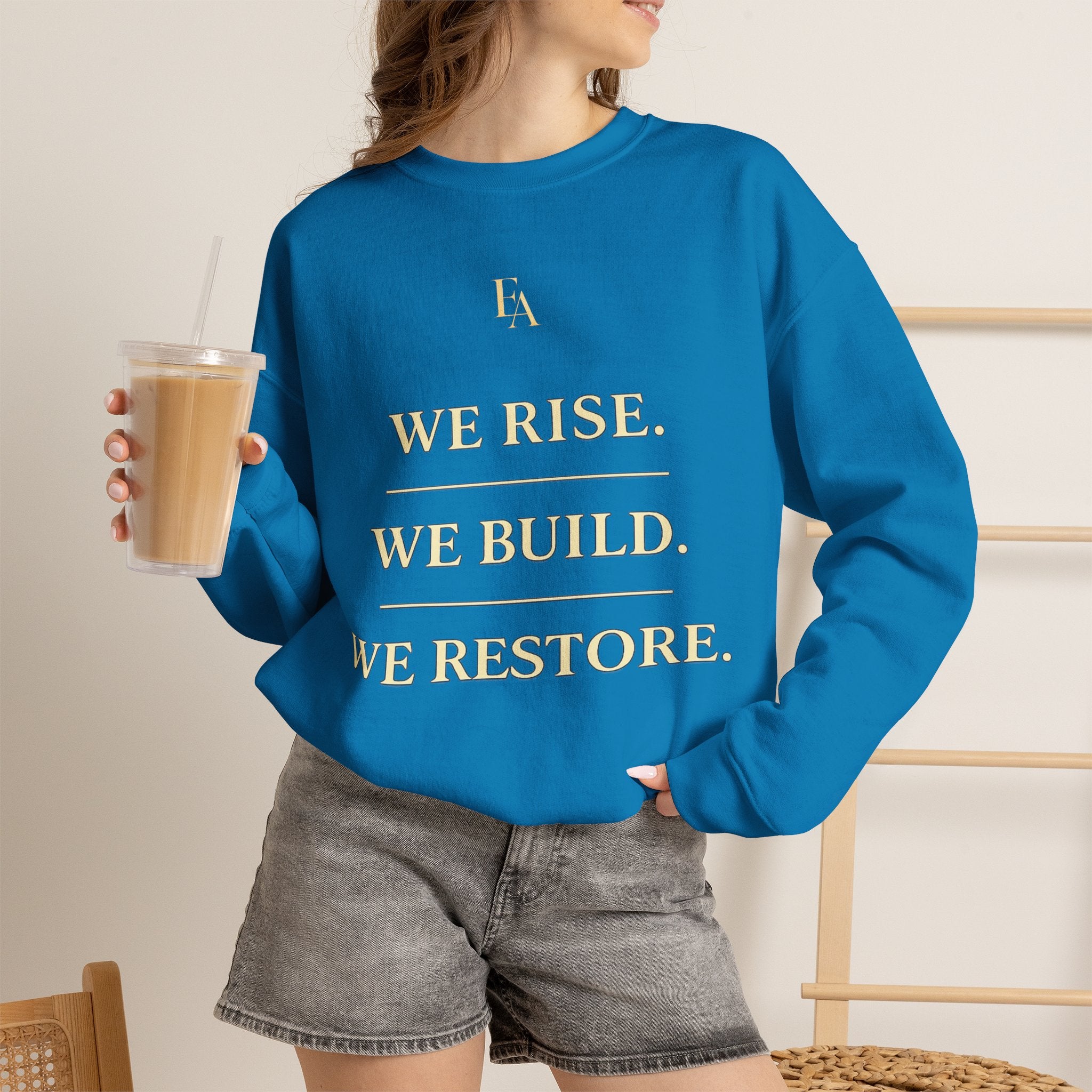 WE RISE. WE BUILD. WE RESTORE. – Premium Oversized Christian Crewneck | EKMA Collection