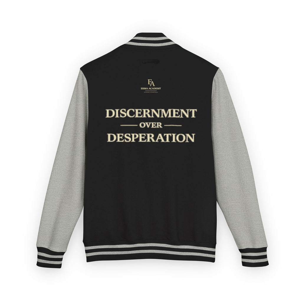 Discernment Over Desperation – Unisex Heavyweight Letterman Jacket | EKMA Academy Kingdom Streetwear