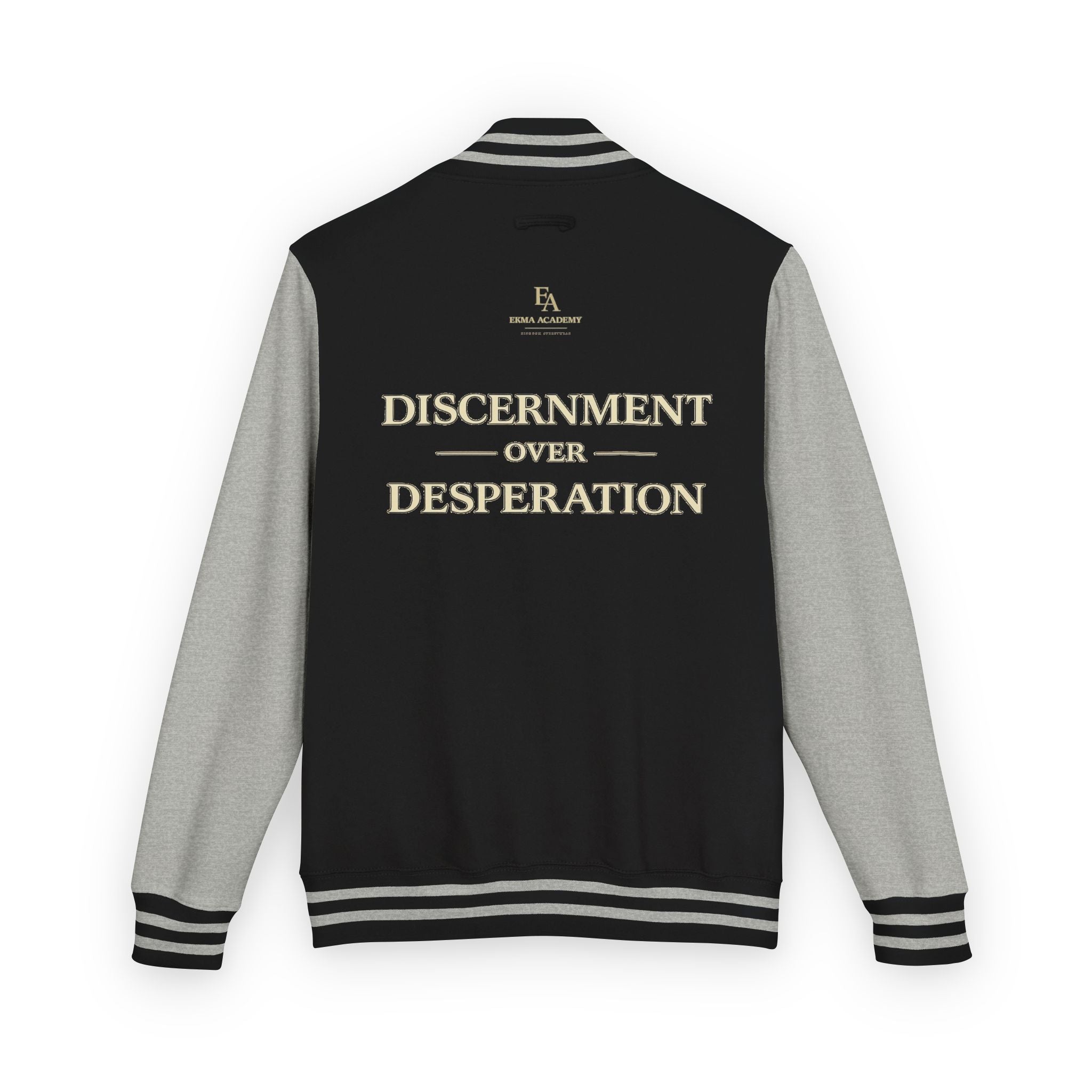 Discernment Over Desperation – Unisex Heavyweight Letterman Jacket | EKMA Academy Kingdom Streetwear