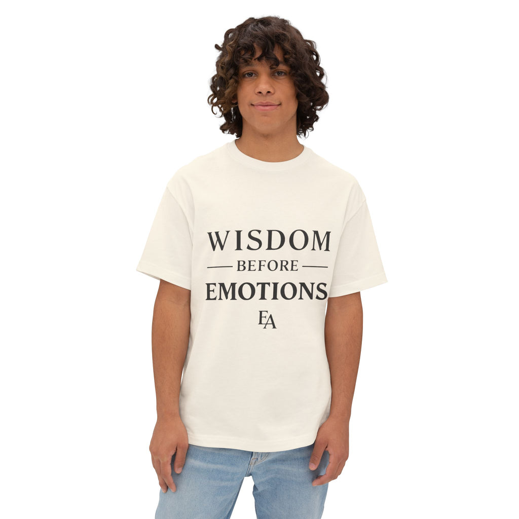WISDOM BEFORE EMOTIONS - Black letters Unisex Premium Heavy Oversized Christian Tee | EKMA Academy Kingdom Streetwear