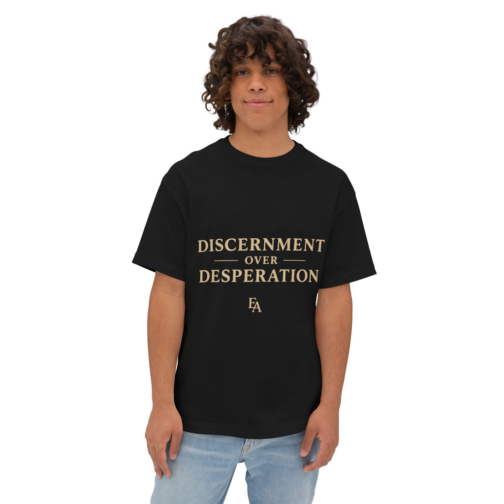DISCERNMENT OVER DESPERATION Premium Heavy Oversized Christian Tee | EKMA Academy Kingdom Streetwear