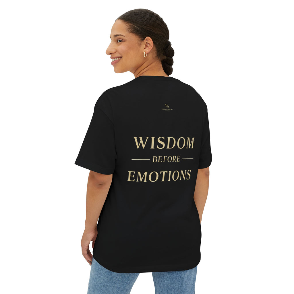 WISDOM BEFORE EMOTIONS - Unisex Premium Heavy Oversized Christian Tee with letters at the back| EKMA Academy Kingdom Streetwear