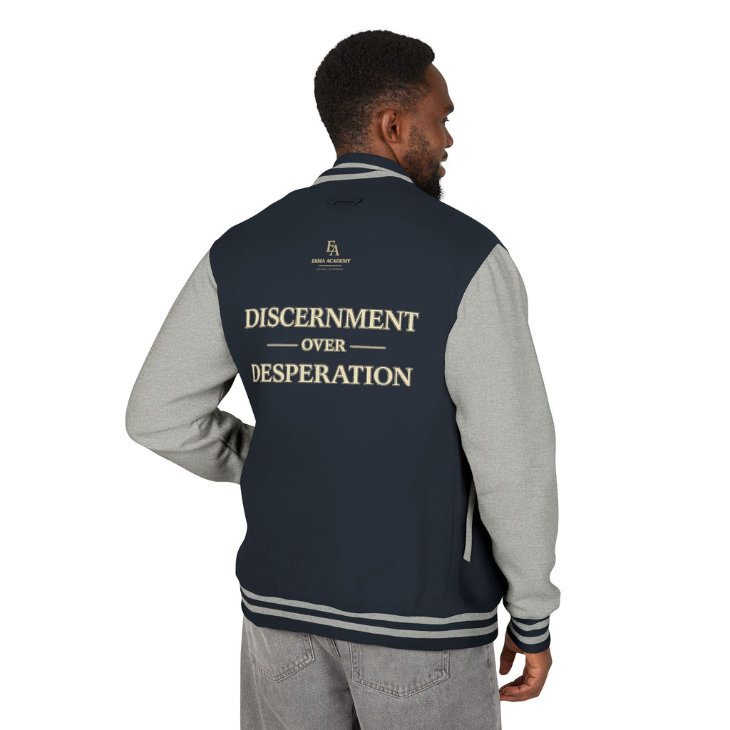 Discernment Over Desperation – Unisex Heavyweight Letterman Jacket | EKMA Academy Kingdom Streetwear