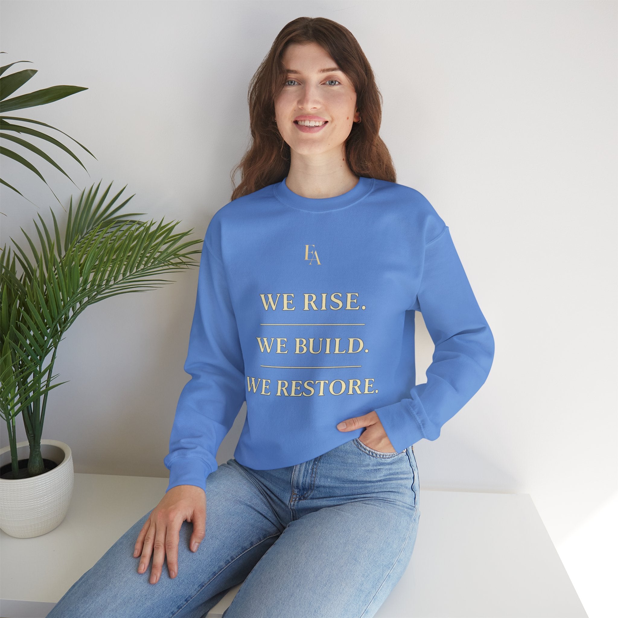 WE RISE. WE BUILD. WE RESTORE. – Premium Oversized Christian Crewneck | EKMA Collection