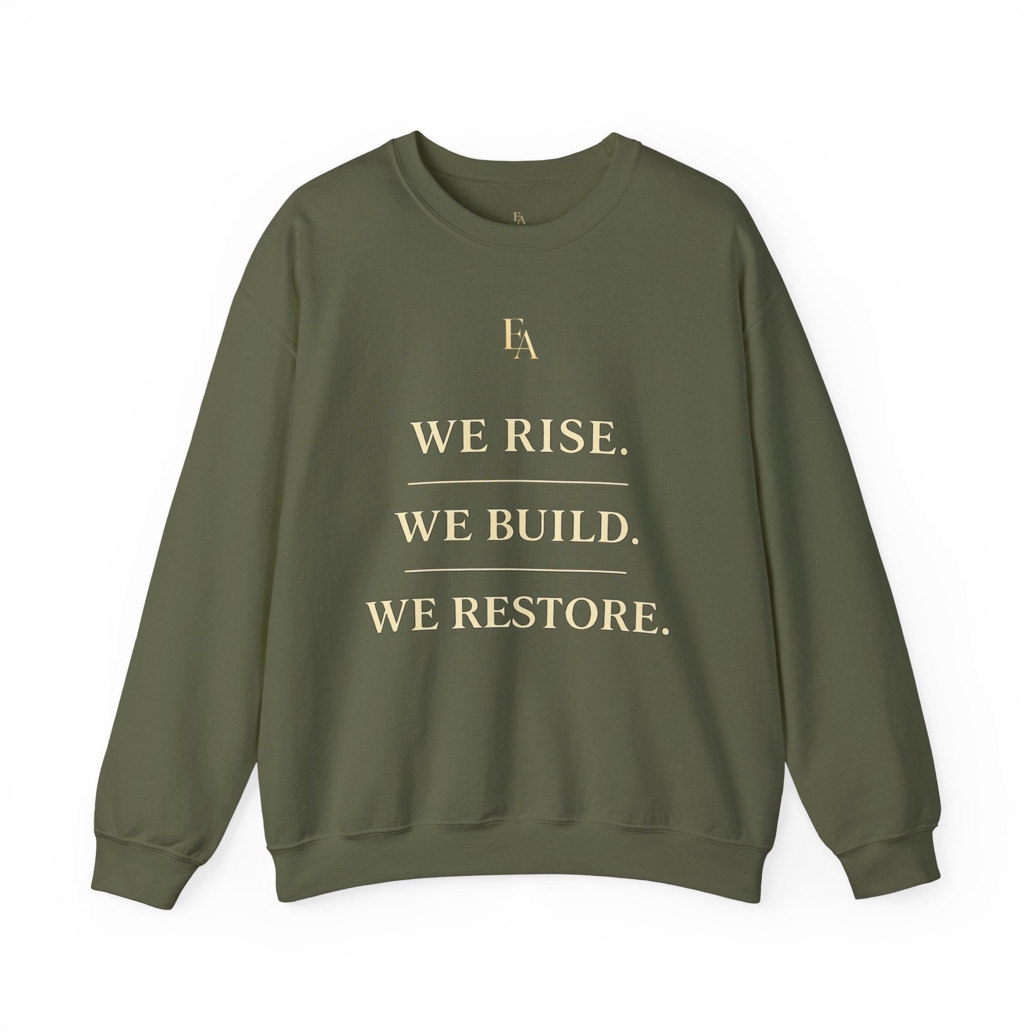 WE RISE. WE BUILD. WE RESTORE. – Premium Oversized Christian Crewneck | EKMA Collection