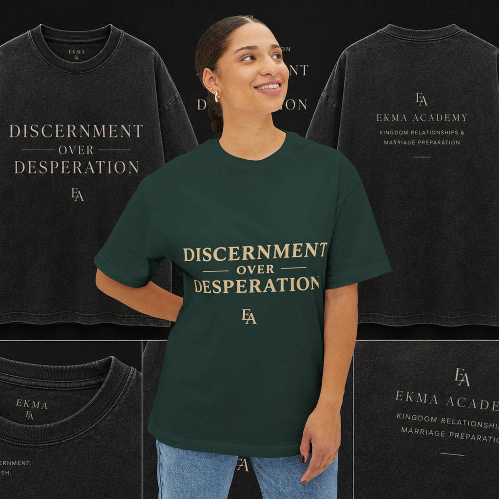DISCERNMENT OVER DESPERATION Premium Heavy Oversized Christian Tee | EKMA Academy Kingdom Streetwear
