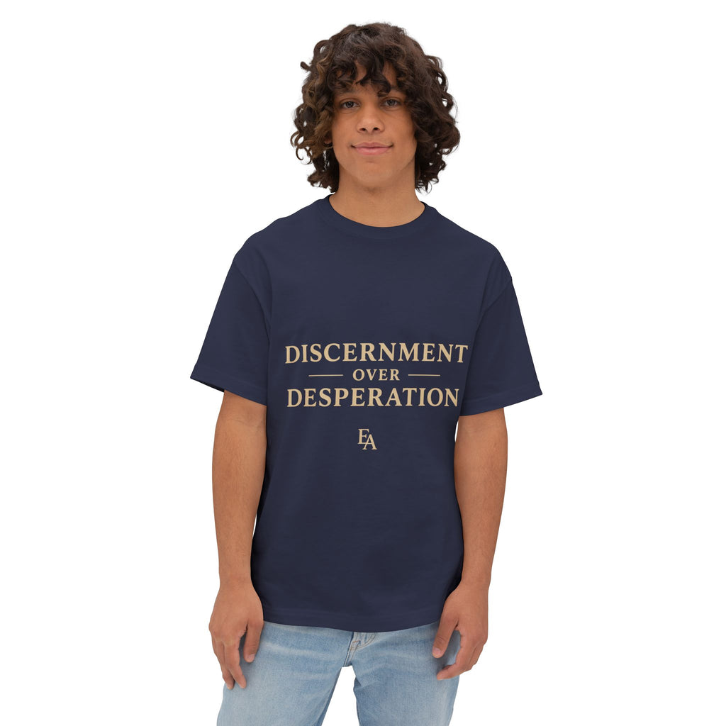 DISCERNMENT OVER DESPERATION Premium Heavy Oversized Christian Tee | EKMA Academy Kingdom Streetwear